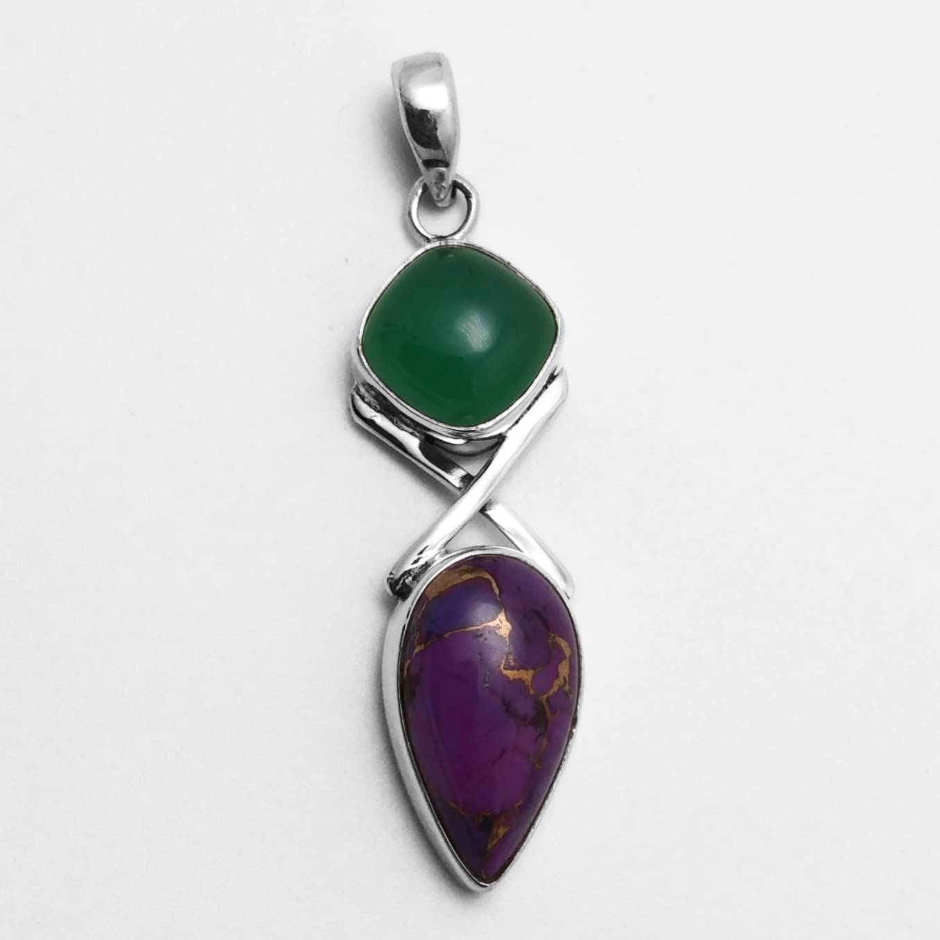 925 Sterling Silver Purple Copper Turquoise & Green Onyx Pendant Necklace - Two Stone Dainty Jewelry for Women, Birthday Gift for Mom, Christmas Present | Perfect for Everyday Wear, Special Occasions & Gift Giving