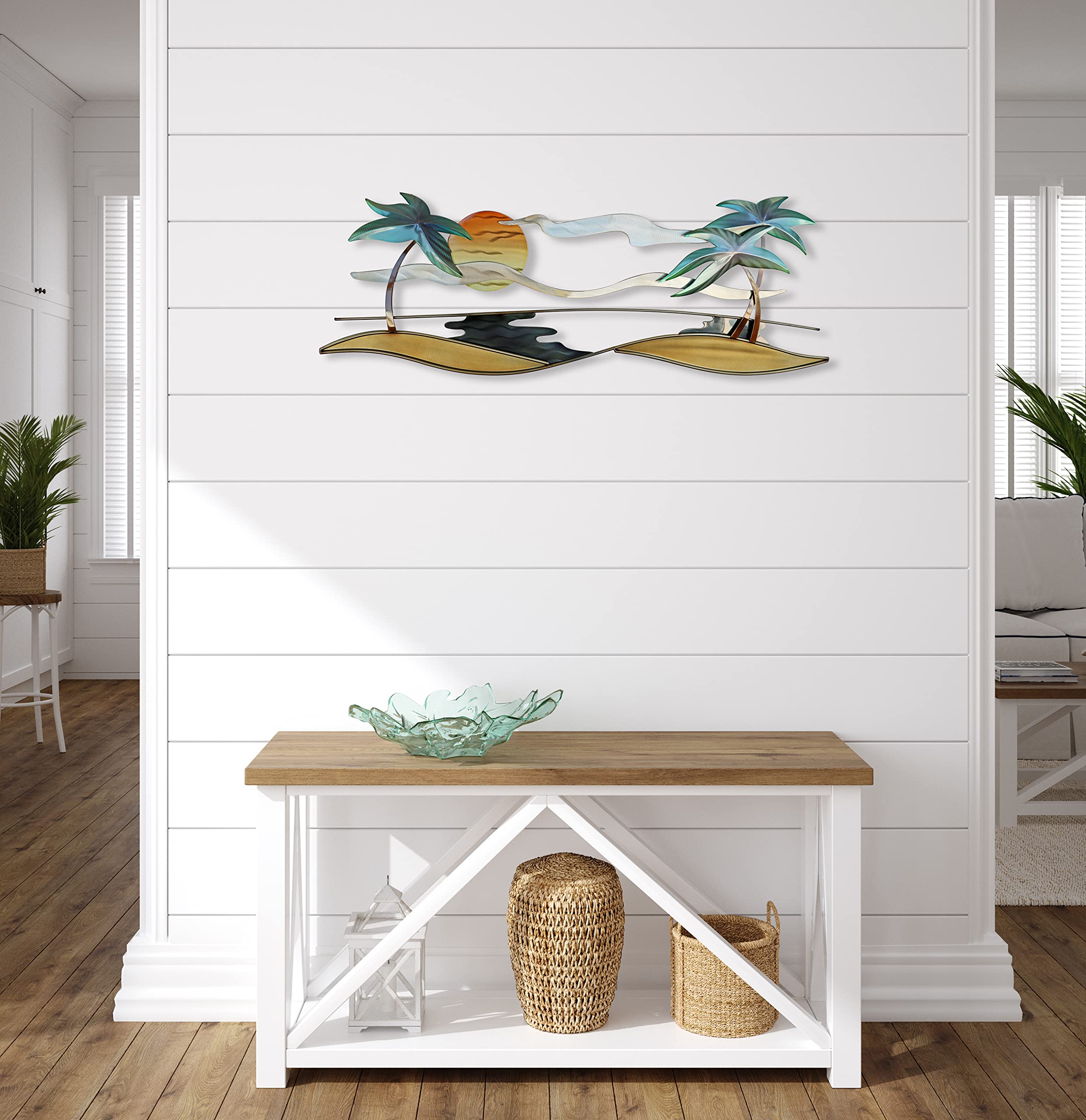 Tropical Beach Coastal Metal Wall Art - Modern Ocean Themed Home Decor for Living Room, Bedroom, or Beach House