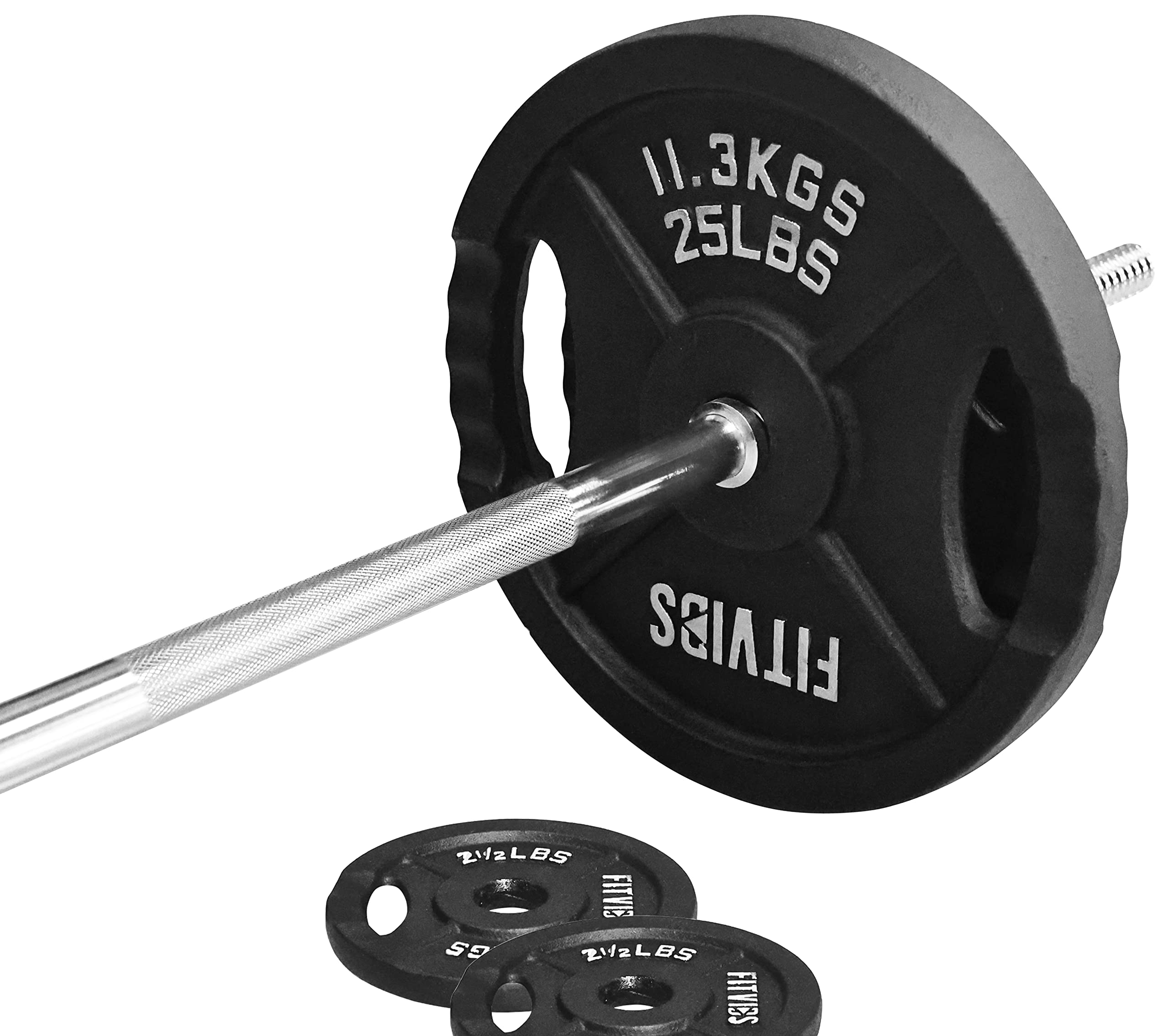 95-Pound Cast Iron Standard Weight Plate Set with 5FT Barbell & Star Locks - 85lbs Plates + 10lbs Bar for Home Gym, Strength Training & Weightlifting Workouts