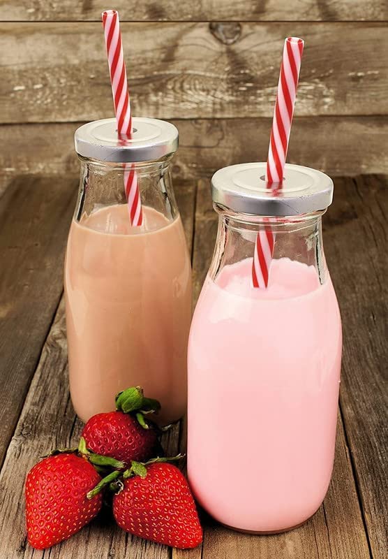 Lecrof 300ml Glass Milk Bottle with Reusable Straw & Airtight Lid - Perfect for Coffee, Tea, Juice, Smoothies & Water | Eco-Friendly Beverage Container for Home, Office, Gym & Travel