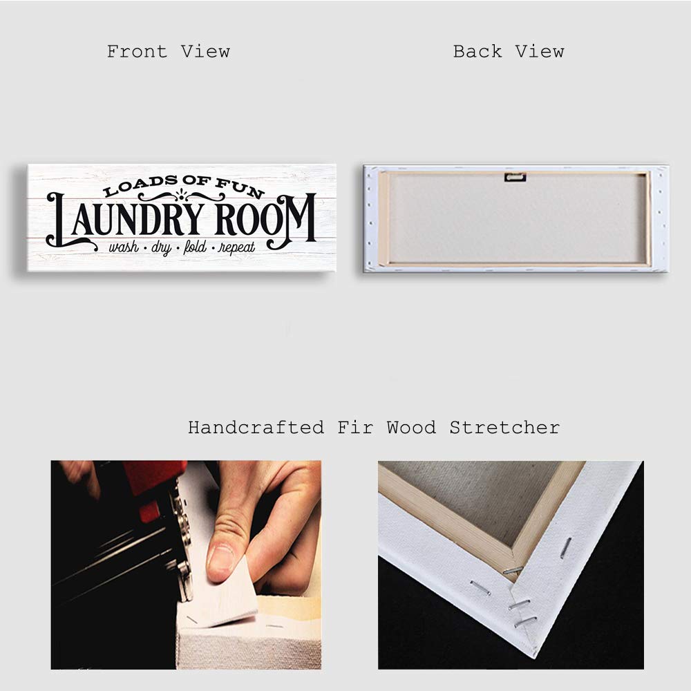 Kas Home Vintage Laundry Room Sign Canvas Wall Art - Rustic Laundry Rules Framed Print - Bathroom & Laundry Room Decor (17x6 inches) - Perfect for Farmhouse, Cottage & Vintage Style Homes