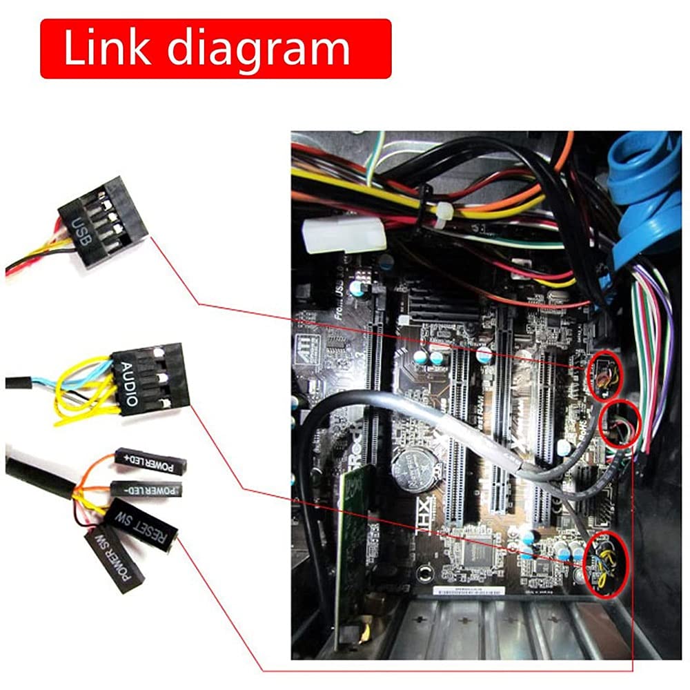 Ntcpefy Desktop PC Case Switch with USB, Reset & HDD Buttons - Front Panel Audio & Power Button for Computer Case | Ideal for PC Builds, Upgrades & DIY Computer Assembly