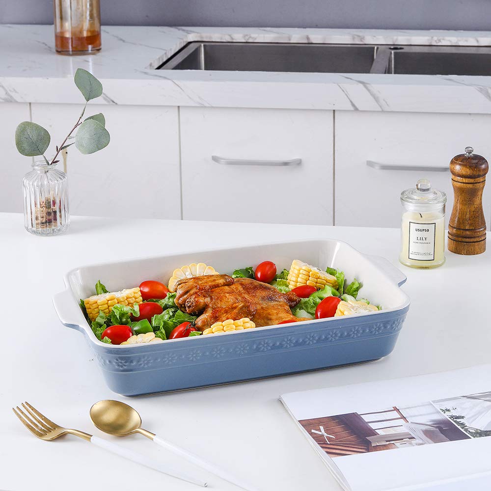 KOOV 9x13 Inch Deep Rectangular Ceramic Lasagna Pan - Oven Safe Baking Dish for Lasagna, Casseroles, Roasting & Tapas | Haze Blue | Perfect for Family Dinners & Holiday Cooking