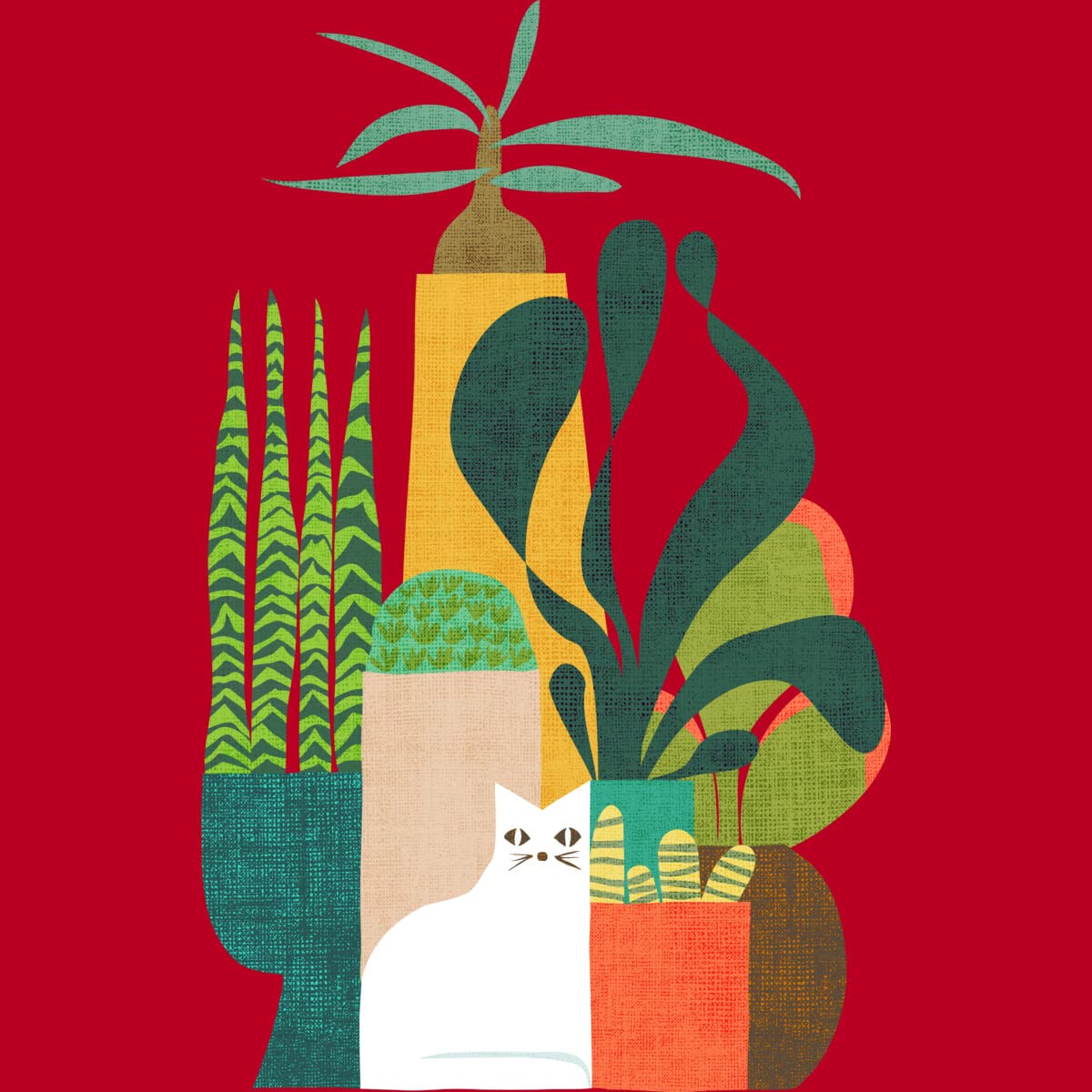 Design By Humans Men's Cat and Plants Graphic T-Shirt - Soft Cotton Tee for Casual Wear - Perfect for Cat Lovers, Outdoor Activities, and Everyday Fashion