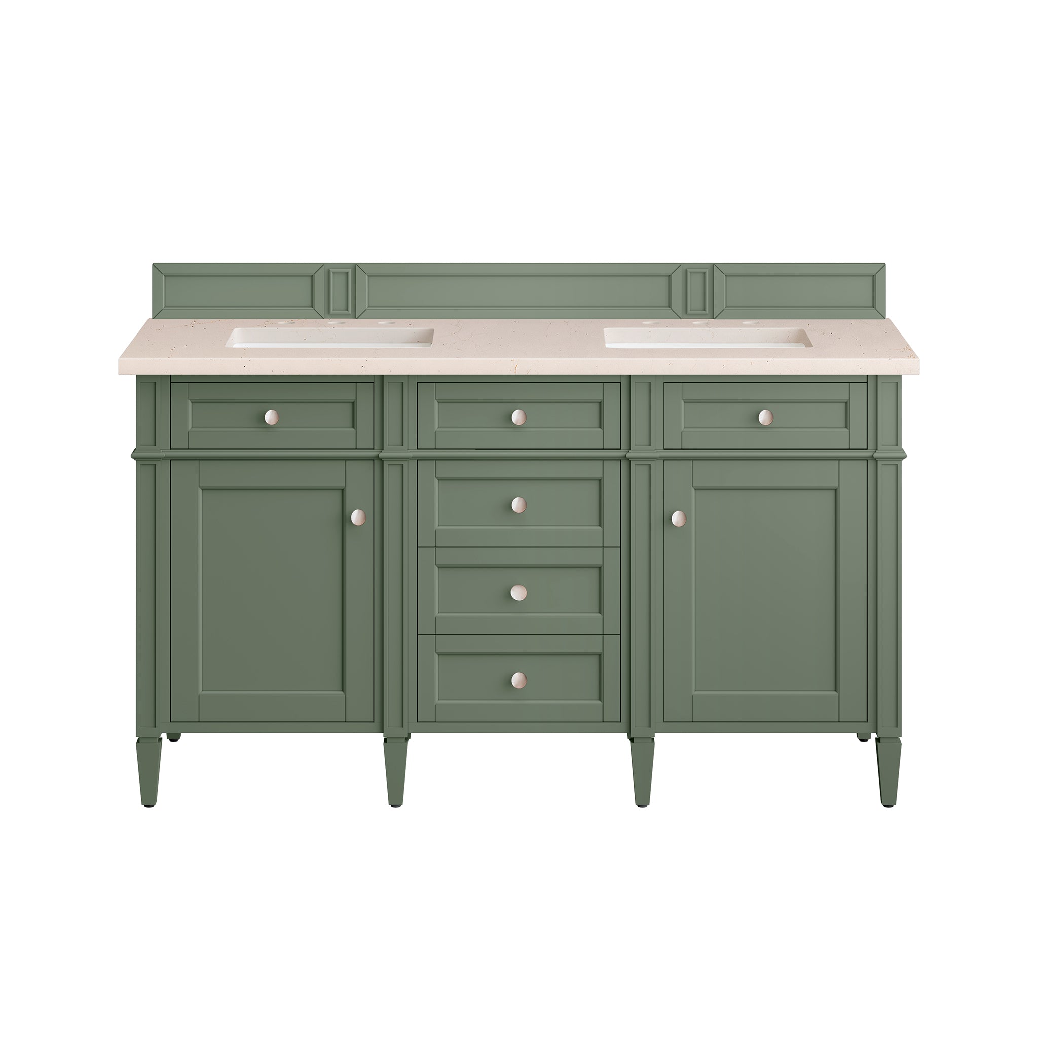 Brittany 60-Inch Double Bathroom Vanity in Smokey Celadon with 3CM Eternal Marfil Quartz Top - Perfect for Master Bathroom Renovation & Modern Home Decor