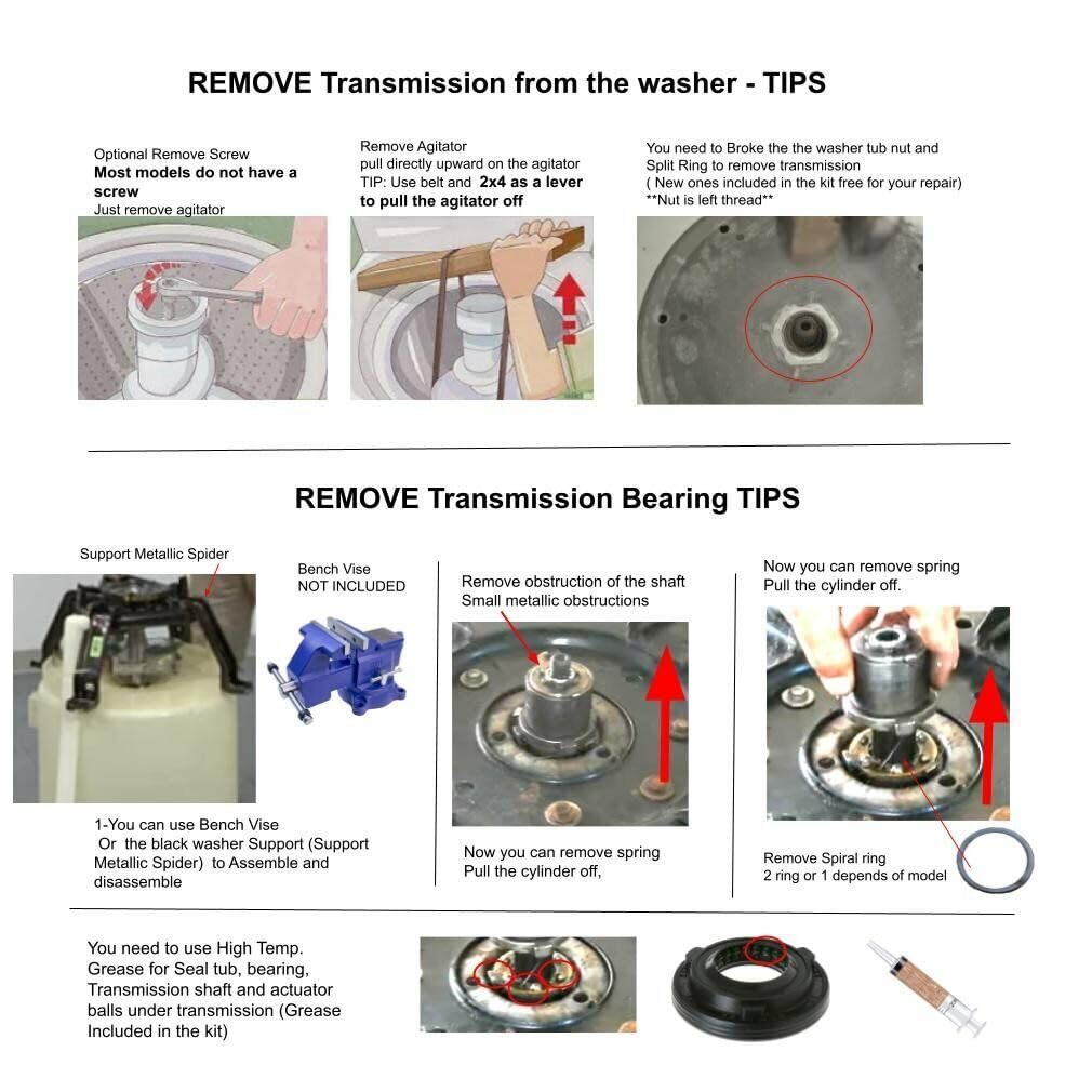 WH38X10002-KIT1 Transmission Repair Kit with Bearings & Rings - Fixes Transmission Noise Issues for WH38X10002-KIT1 Washer - Perfect for DIY Washing Machine Maintenance at Home