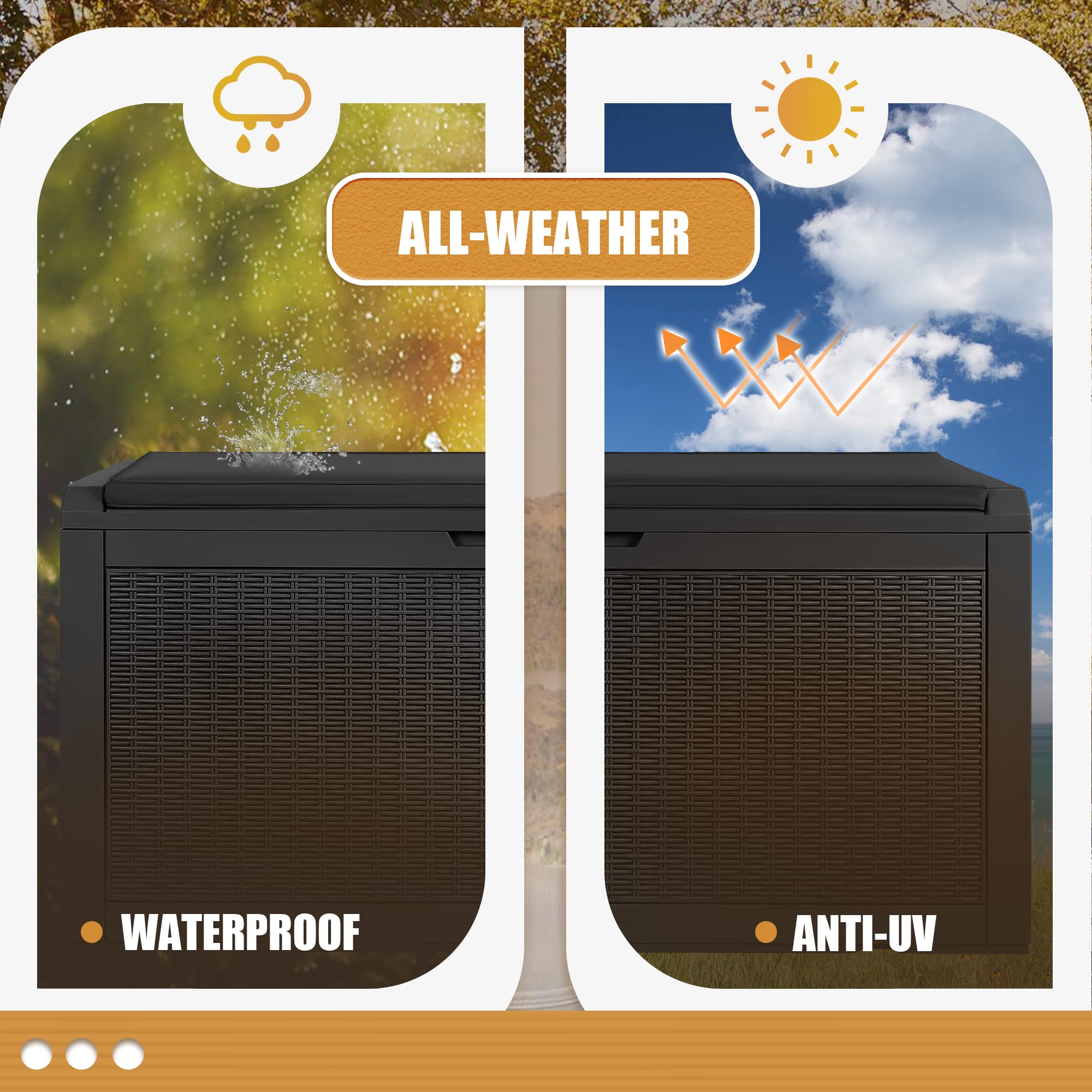 **Devoko 100 Gallon Waterproof Large Resin Deck Box - Outdoor & Indoor Storage Container with Lockable Lid & Cushion - Perfect for Patio Furniture, Garden, Pool Cushions, Toys & Seasonal Items (Black)**