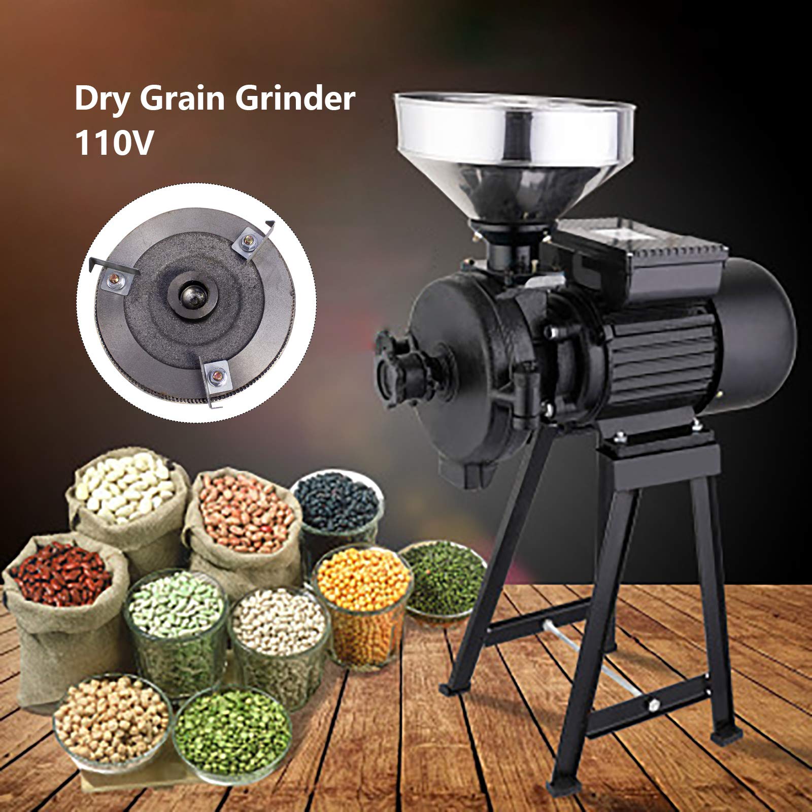 1500W Commercial Electric Grain Mill Grinder - 110V Flour Grinder Machine for Wheat, Corn, Coffee, Spices & Herbs | Perfect for Home Kitchens, Bakeries & Commercial Use | Grind Grains, Nuts & Dry Ingredients