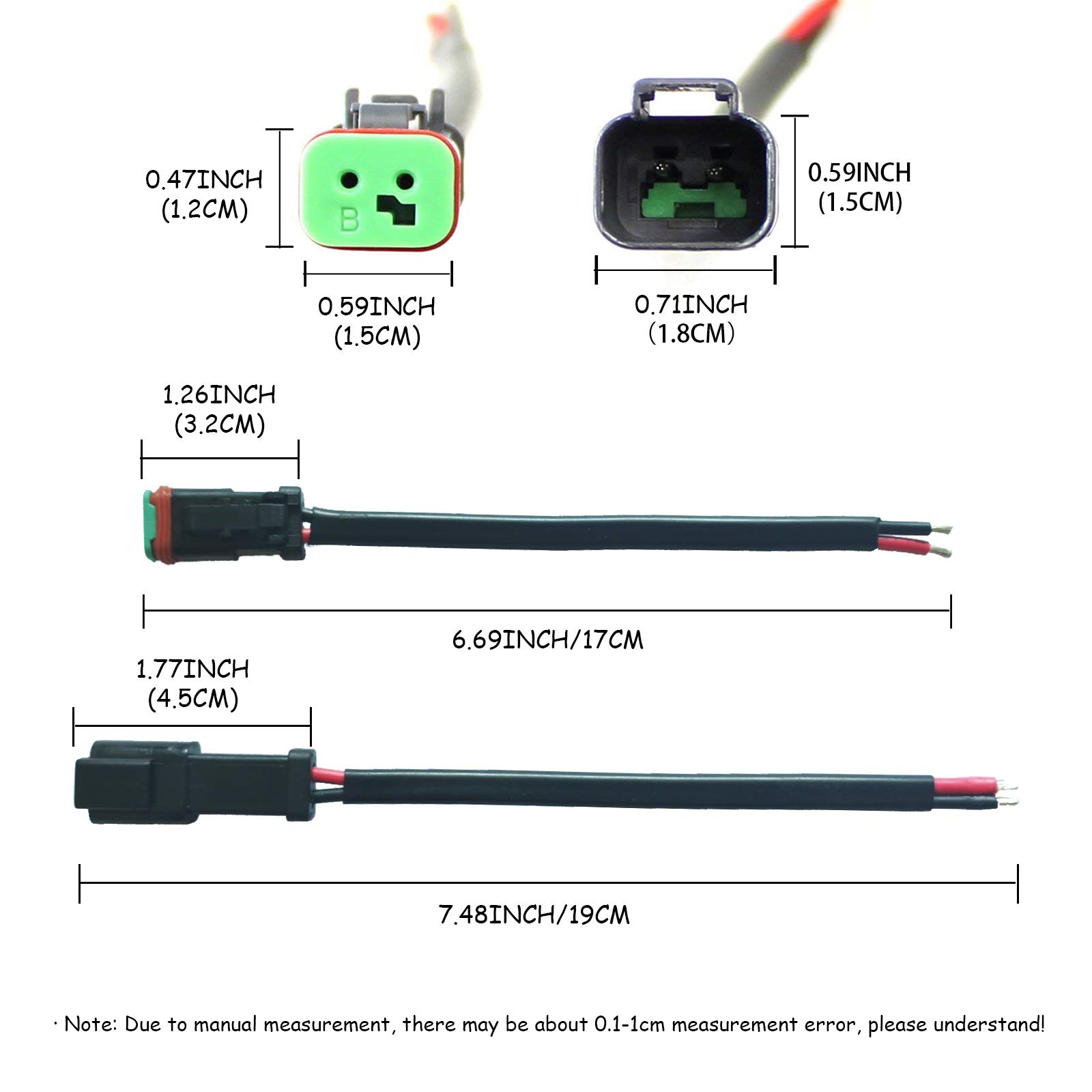 DT DTP 2 Pin Male Female Wiring Harness Connector Kit for LED Work Light & Light Bar - Waterproof Replacement Plug Set (2 Pack) - Perfect for Off-Road, Truck, ATV & Marine Lighting Installations