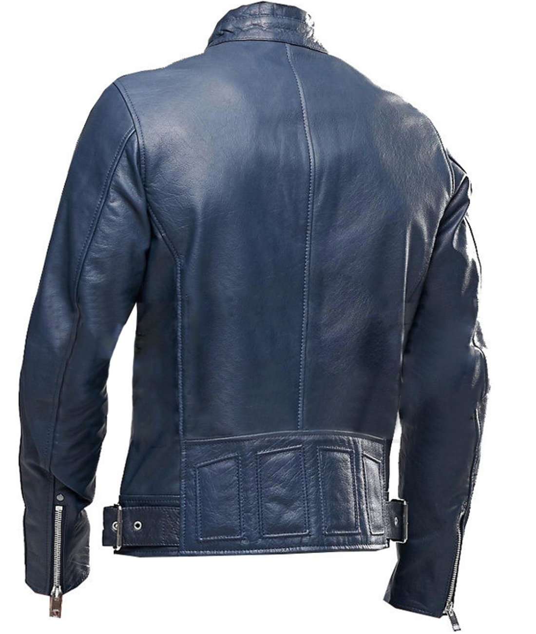 Men's Navy Blue Leather Jacket - Cafe Racer Motorcycle Biker Jacket | Premium Dezel Leather | Perfect for Riding, Casual Wear & Night Out