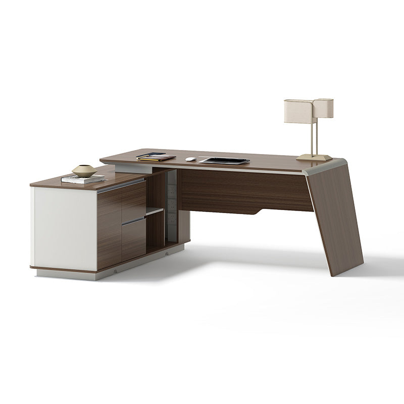 Premium ANDERS Executive Desk with Reversible Return - 2.0M Length in Hazelnut & Beige Finish | Modern Home Office Furniture for Professionals & Remote Workers