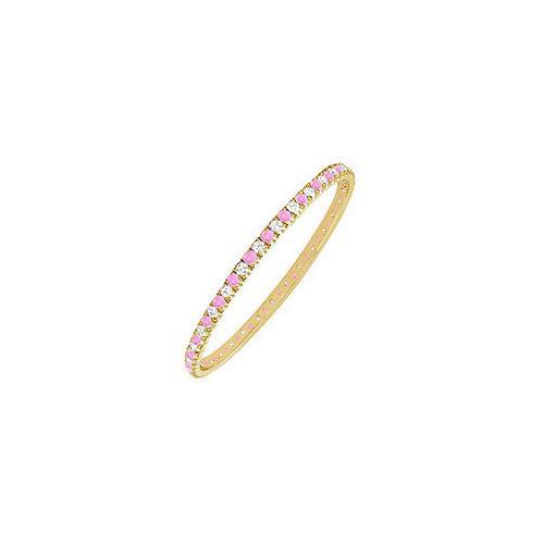 Pink Sapphire and Diamond Eternity Bangle - 14K Yellow Gold, 3.00 CT TGW | Elegant Women's Jewelry for Weddings, Anniversaries & Special Occasions