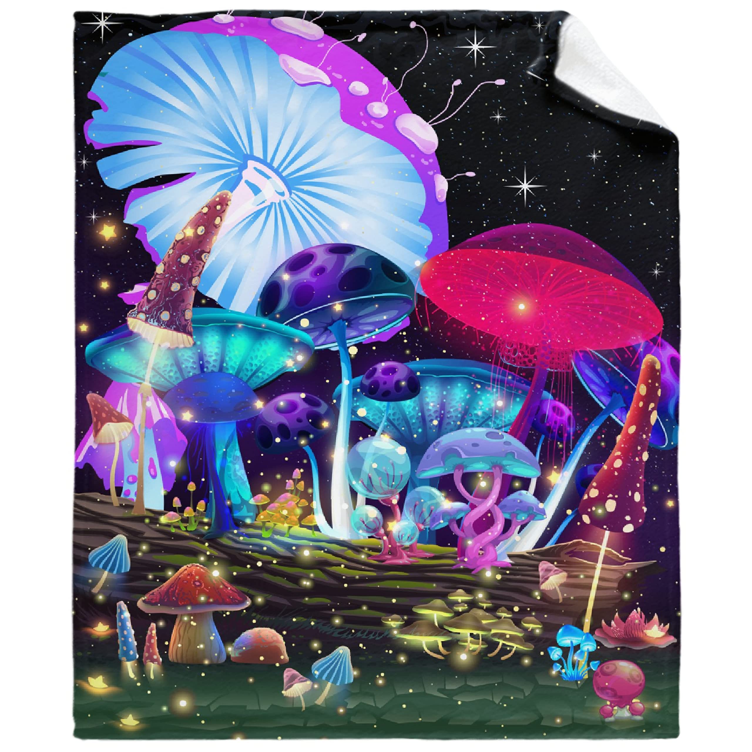 Galaxy Print Fleece Blanket - Psychedelic Mushroom & Space Fantasy Design - Ultra Soft Plush Throw for Women & Girls - XL 120x90 Inch Oversized Cozy Blanket - Perfect for Bed, Sofa, Couch or Gift Giving - Home Decor & Family Snuggling Essential