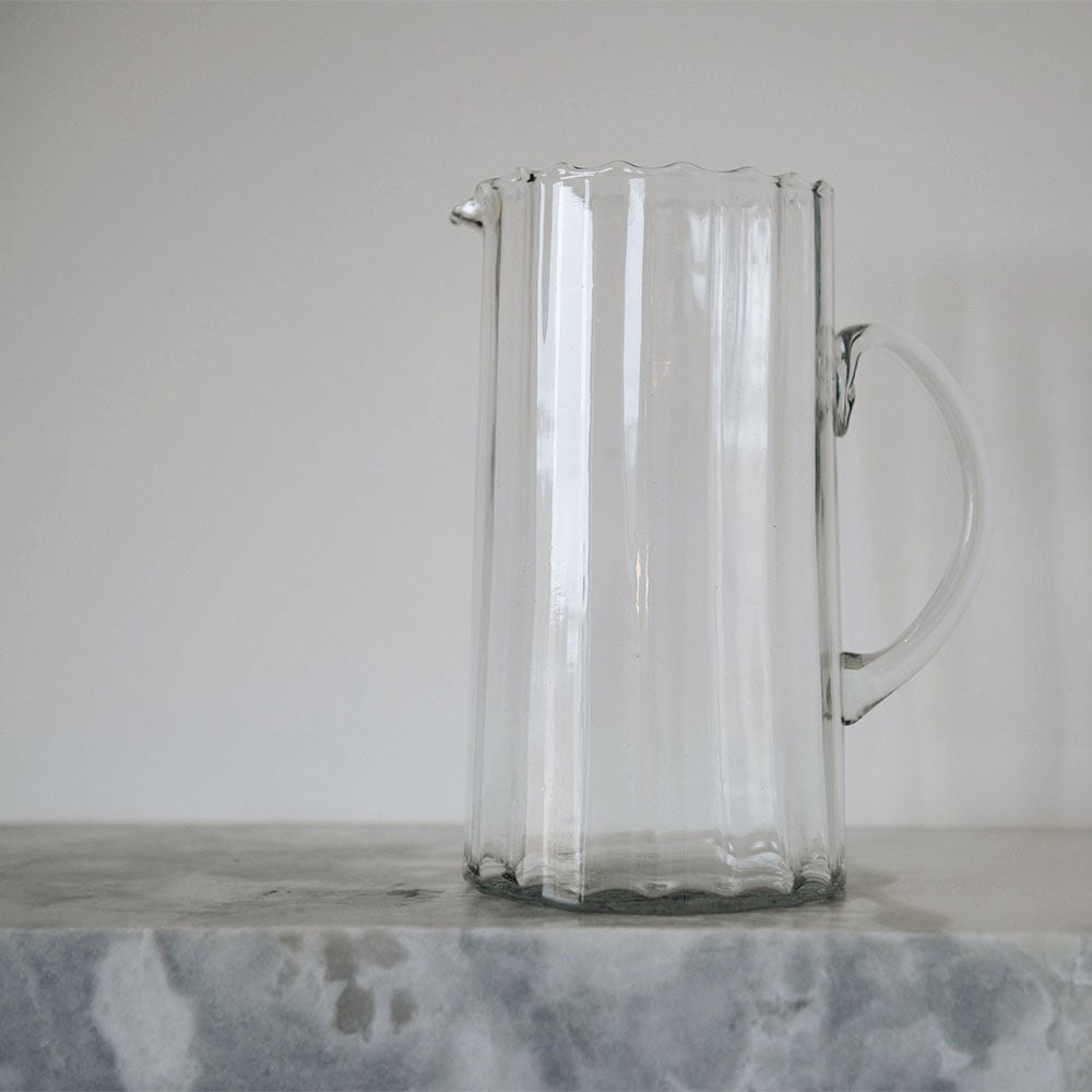 Eco-Friendly Recycled Glass Ripple Pitcher - 64oz Water Carafe with Elegant Wave Design | Perfect for Iced Tea, Lemonade & Summer Beverages Serving