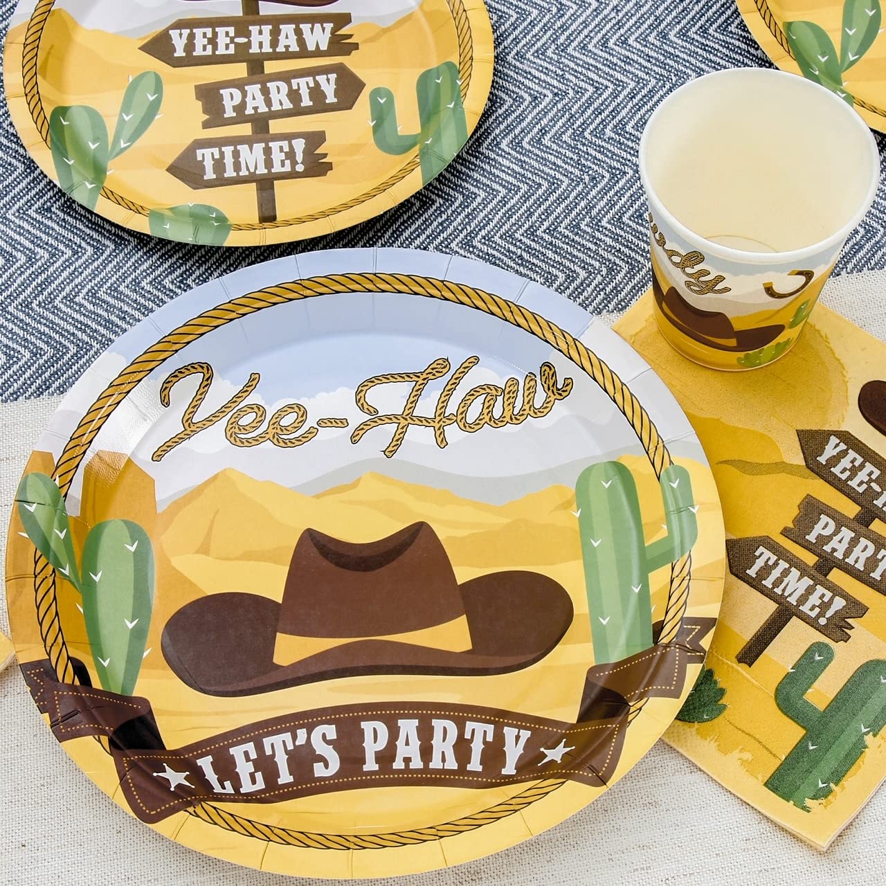 Western Birthday Party Supplies Set for 24 Guests - Cowboy & Cowgirl Themed Dinner Plates, Dessert Plates, Cups & Napkins - Rodeo Decorations for Kids, Boys & Girls Birthday Parties - Perfect for Wild West, Cowboy & Western Theme Parties
