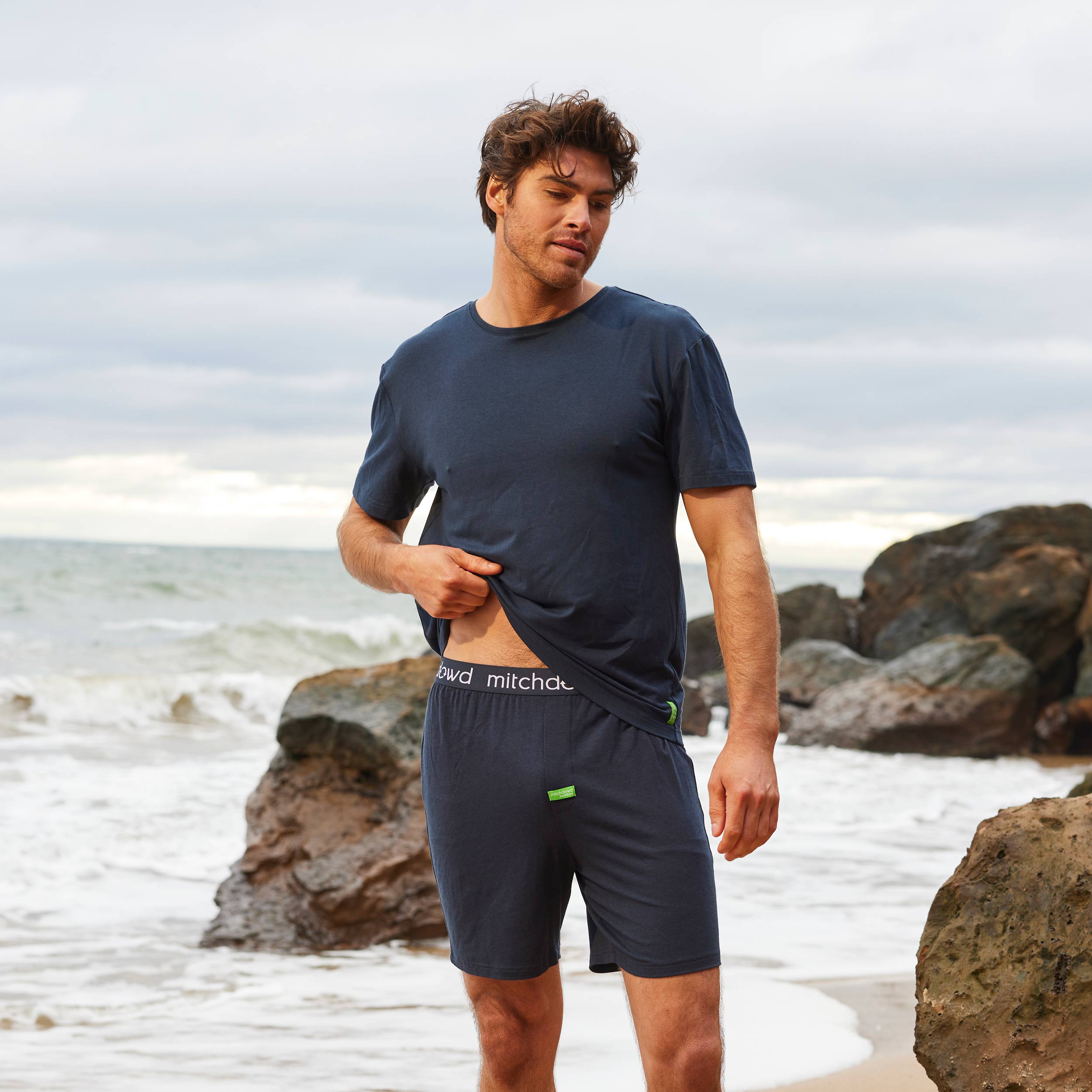 Men's Soft Bamboo Crew Neck Sleep Tee - Breathable & Comfortable Pajama Shirt in Navy Blue | Perfect for Lounging, Sleeping & Relaxing at Home