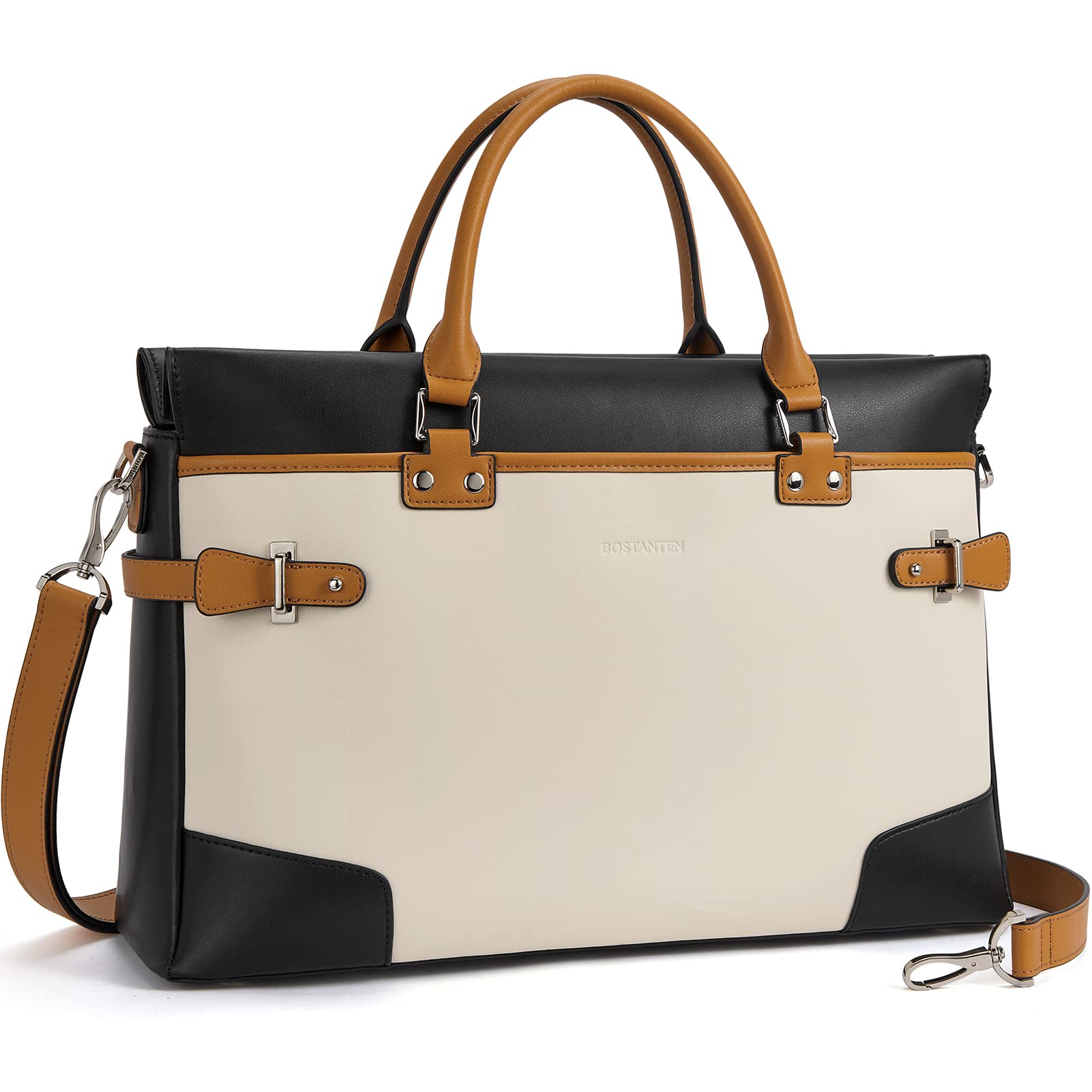 BOSTANTEN Genuine Leather Laptop Briefcase for Women - 15.6 Inch Professional Business Tote Bag with Shoulder Strap - Perfect for Office, Work, Travel & Daily Commute