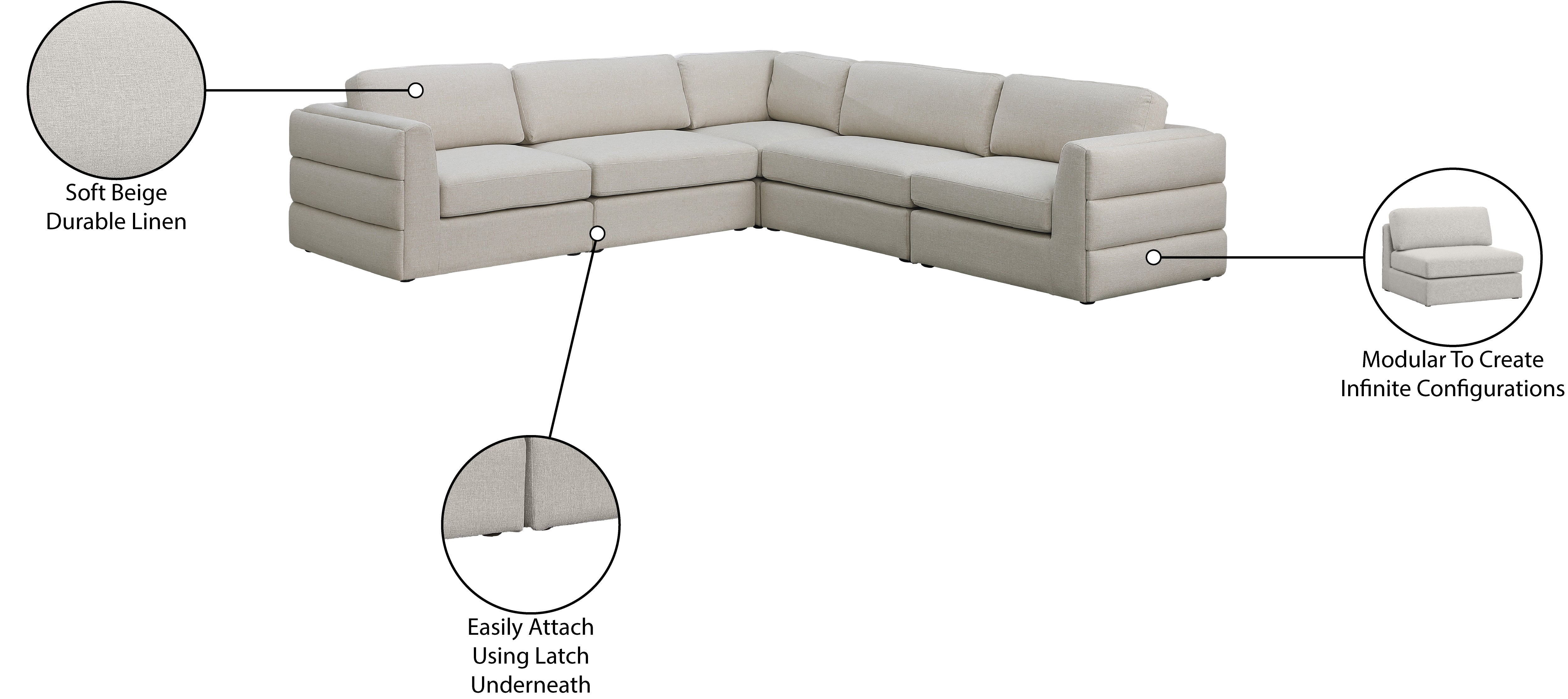 Beckham Durable Linen Texture Fabric Modular Sectional Sofa - Modern Living Room Furniture for Home & Office Comfort