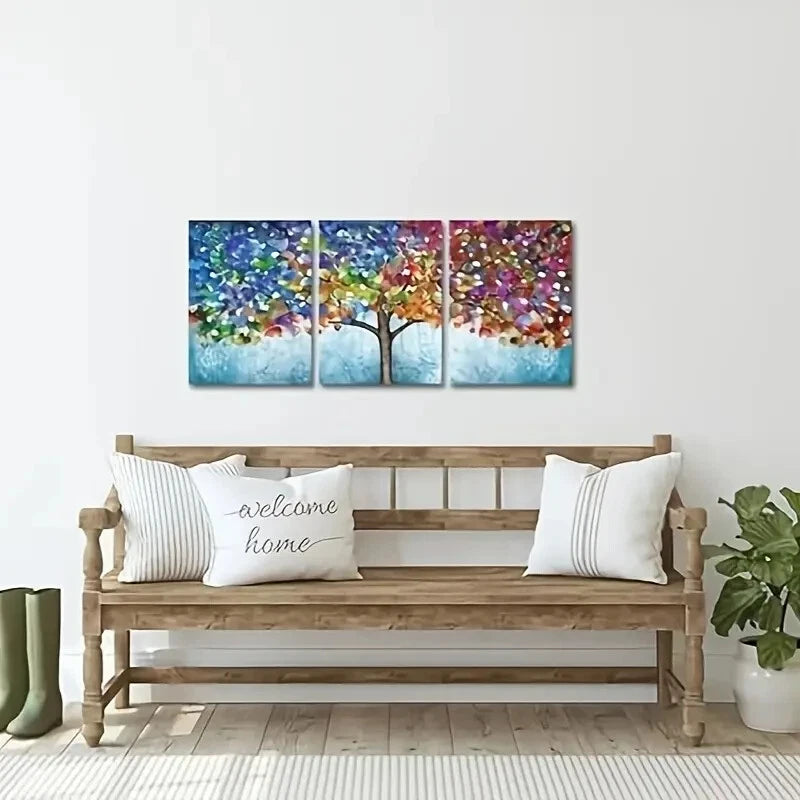 3-Piece Abstract Vibrant Blooming Tree Metal Print Wall Art - Ready to Hang for Living Room, Bedroom & Office Decor