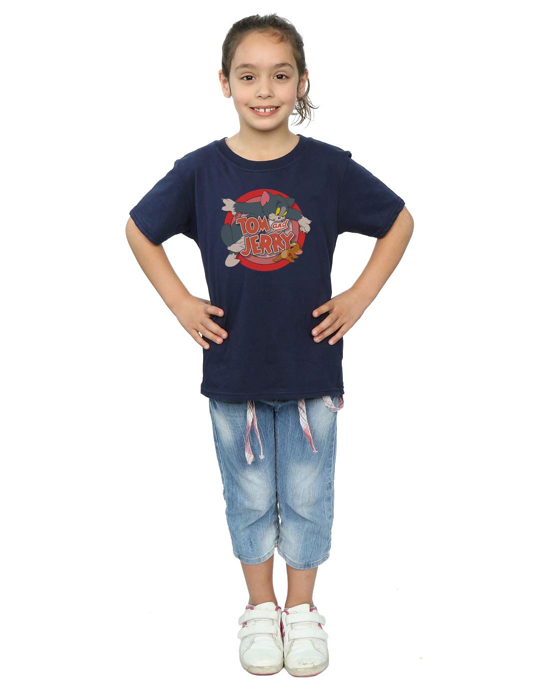 TOM and JERRY Classic Cartoon Girls' T-Shirt - Navy Blue Cotton Tee for Kids 12-13 Years | Casual Wear, School Outfits & Cartoon Lovers Gift