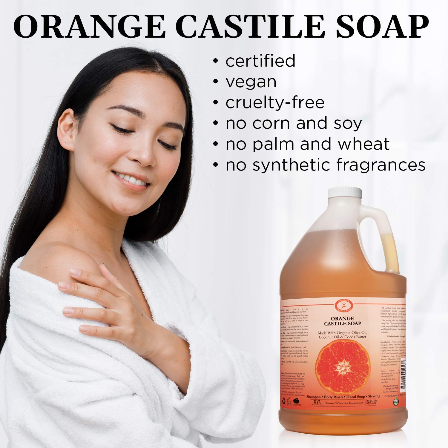 Organic Citrus Castile Soap Bundle - 2 Pack (Orange & Lemon) | 1 Gallon Olive Oil Soap with Cocoa Butter | USDA Certified | Refill Size for Body Wash, Shampoo & Household Cleaning | Eco-Friendly & Vegan Soap for Sensitive Skin | Perfect for Bath, Shower & Natural Home Care