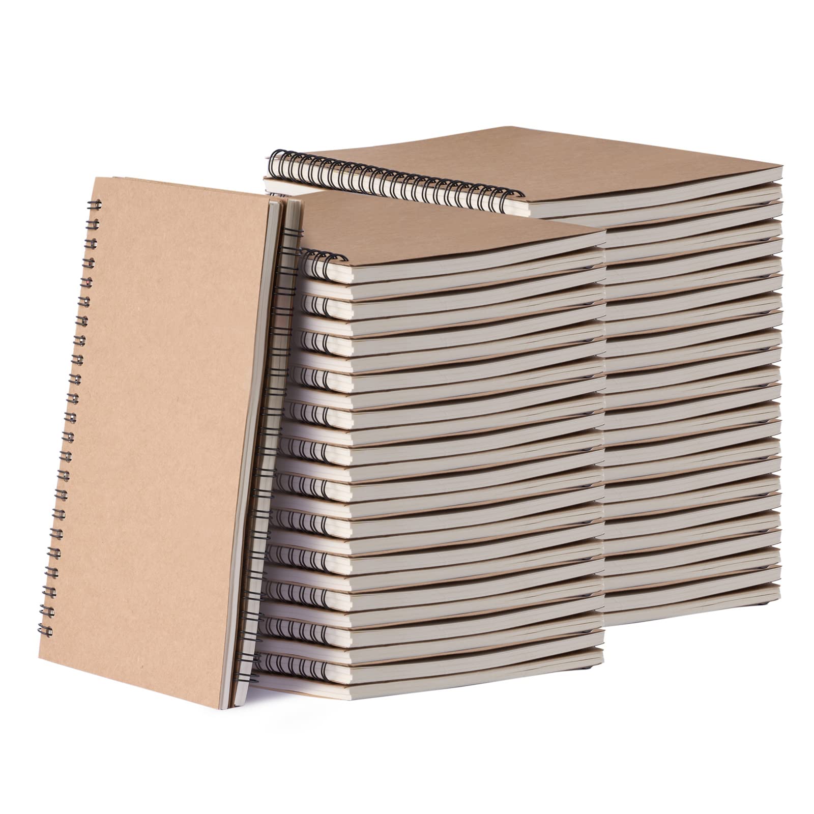 48 Pack A5 Spiral Notebooks - College Ruled Hardcover Kraft Journals, 50 Sheets/100 Pages, 8.3