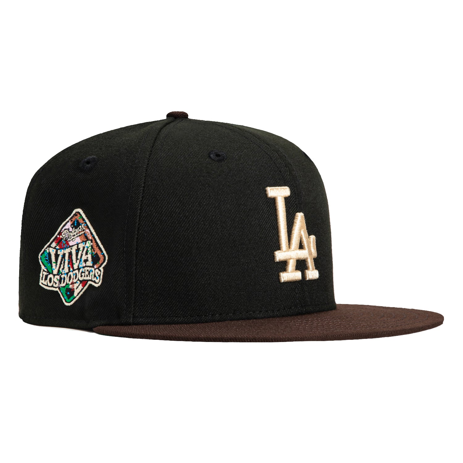 New Era 59Fifty Los Angeles Dodgers Viva Los Dodgers Patch Snapback Hat - Black & Brown - Official MLB Baseball Cap for Men & Women - Perfect for Games, Fan Gear & Streetwear Fashion
