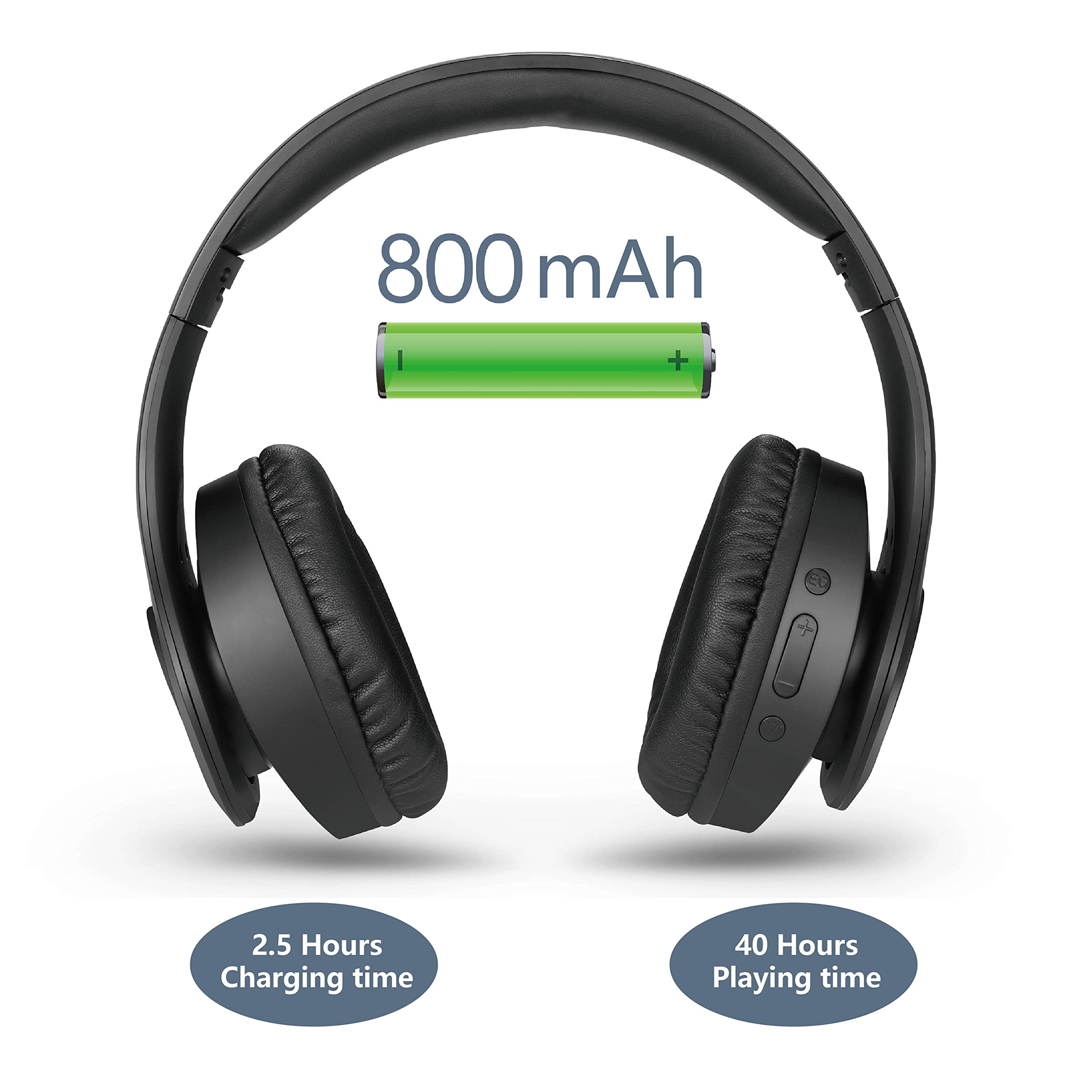 Pollini Bluetooth Headphones Wireless - 40H Playtime Over Ear Headphones with Mic, Deep Bass Stereo & Memory-Protein Earmuffs for Phone/PC/TV/Gaming/Travel - Foldable Design (Black)