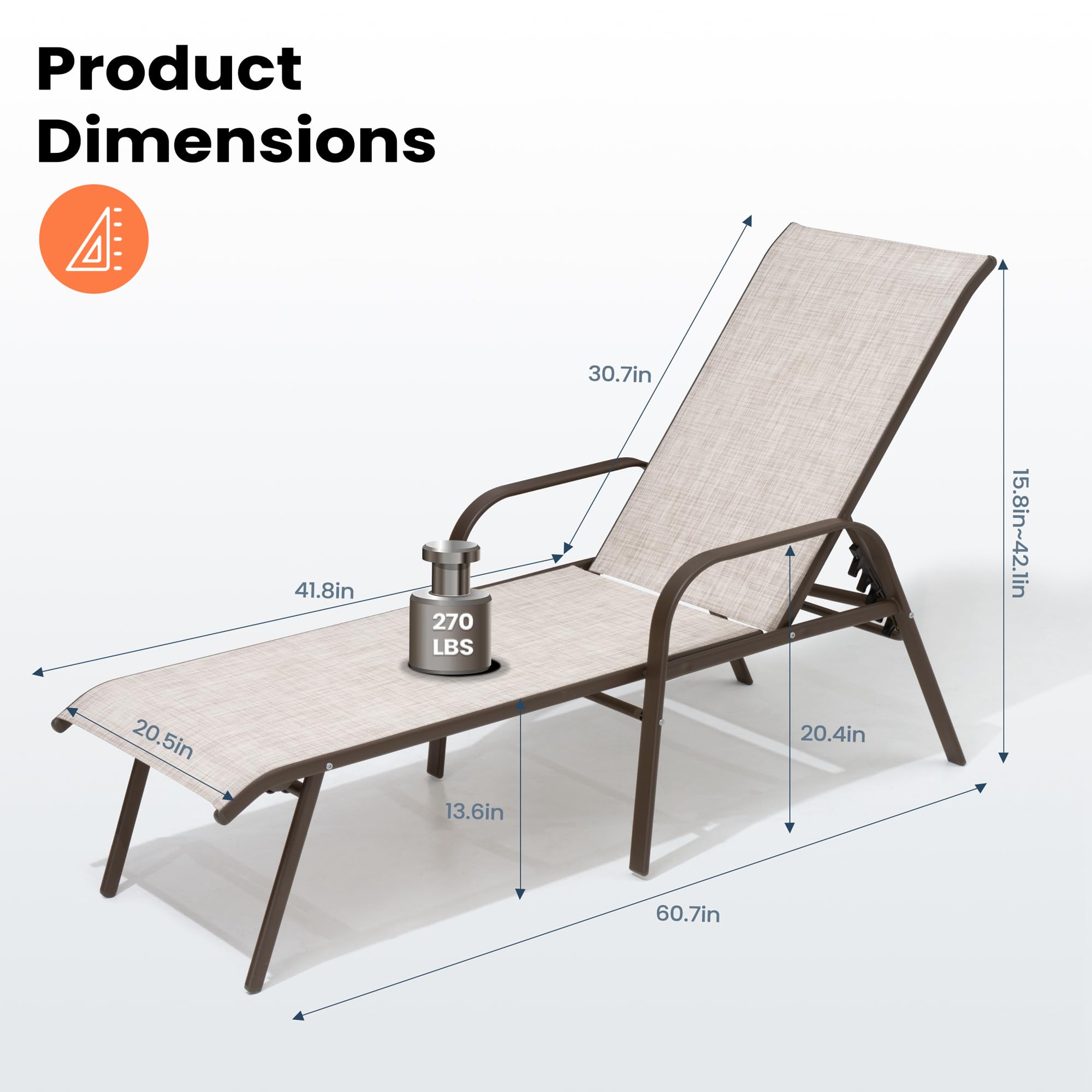 Adjustable Patio Chaise Lounge Chair - 5-Position Steel Folding Outdoor Recliner for Beach, Pool, Yard & Garden - 2-Piece Set in Beige - Perfect for Sunbathing, Relaxing by the Poolside or Backyard Lounging