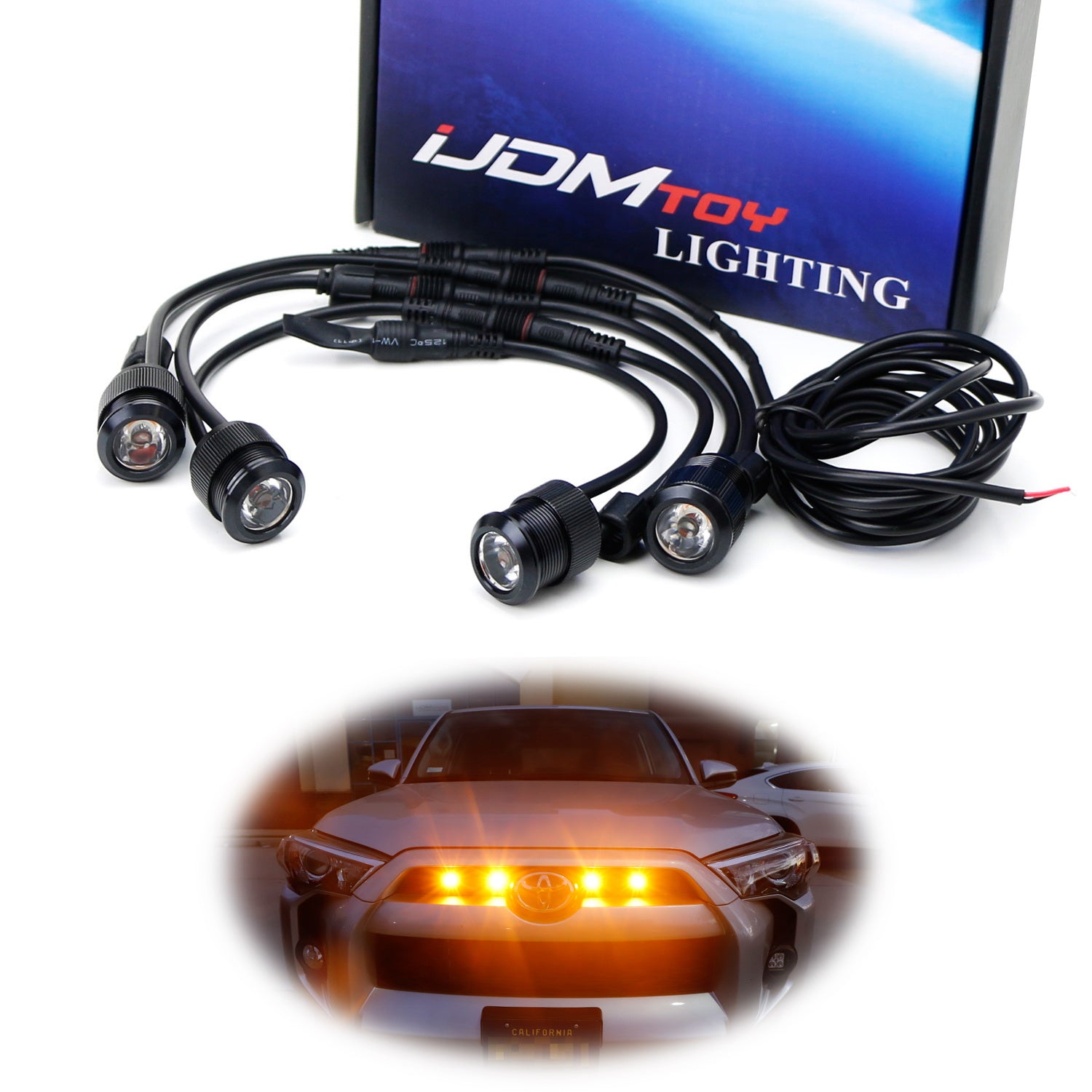 4pc Raptor Style 3W LED Grille Lights Kit for Toyota FJ Cruiser, 4Runner, Tacoma - Off-Road Lighting Upgrade for Trucks & SUVs