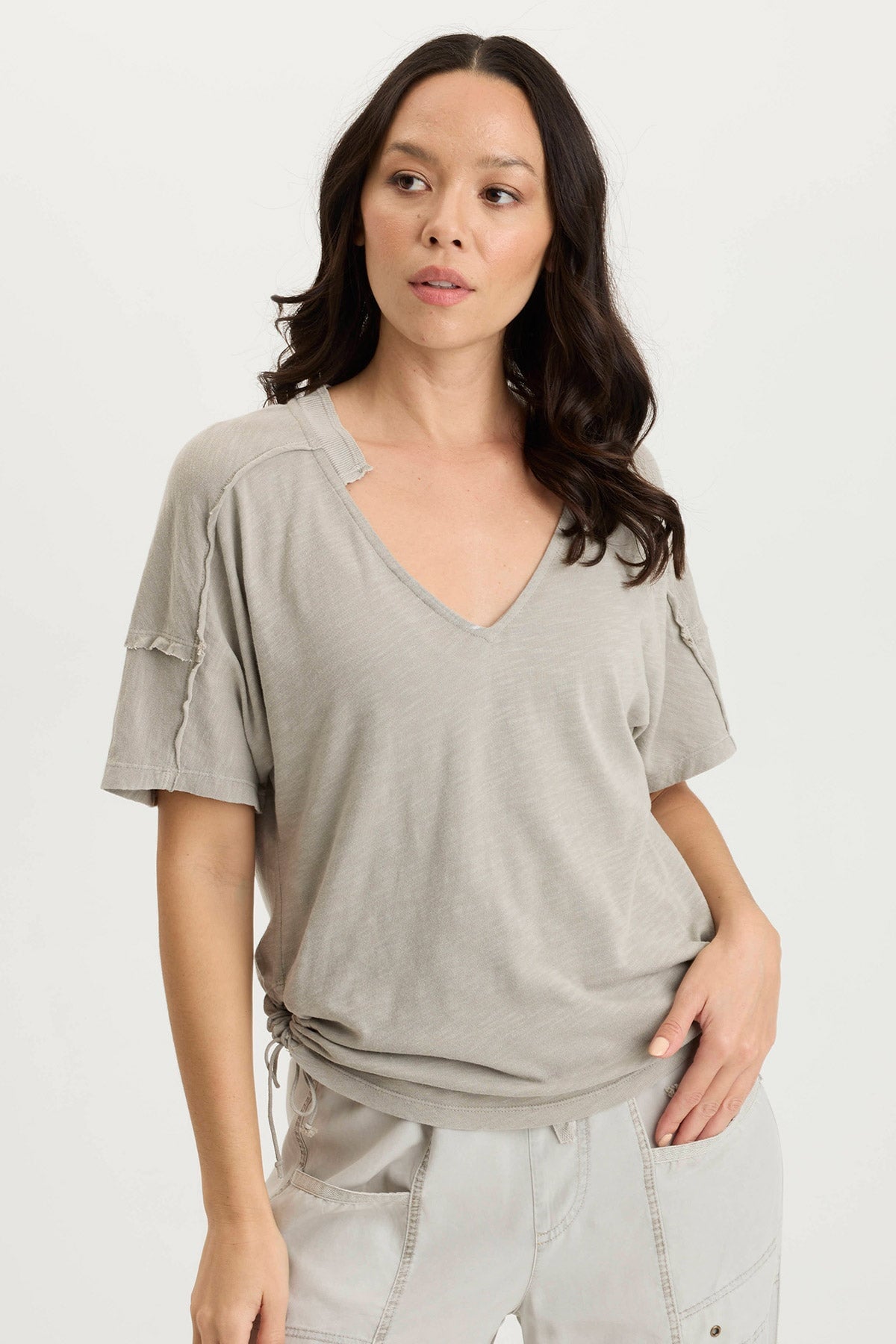 Siwa Jersey Split Collar V Neck Tee - Soft Cotton Casual T-Shirt for Women | Perfect for Everyday Wear, Layering & Summer Outfits