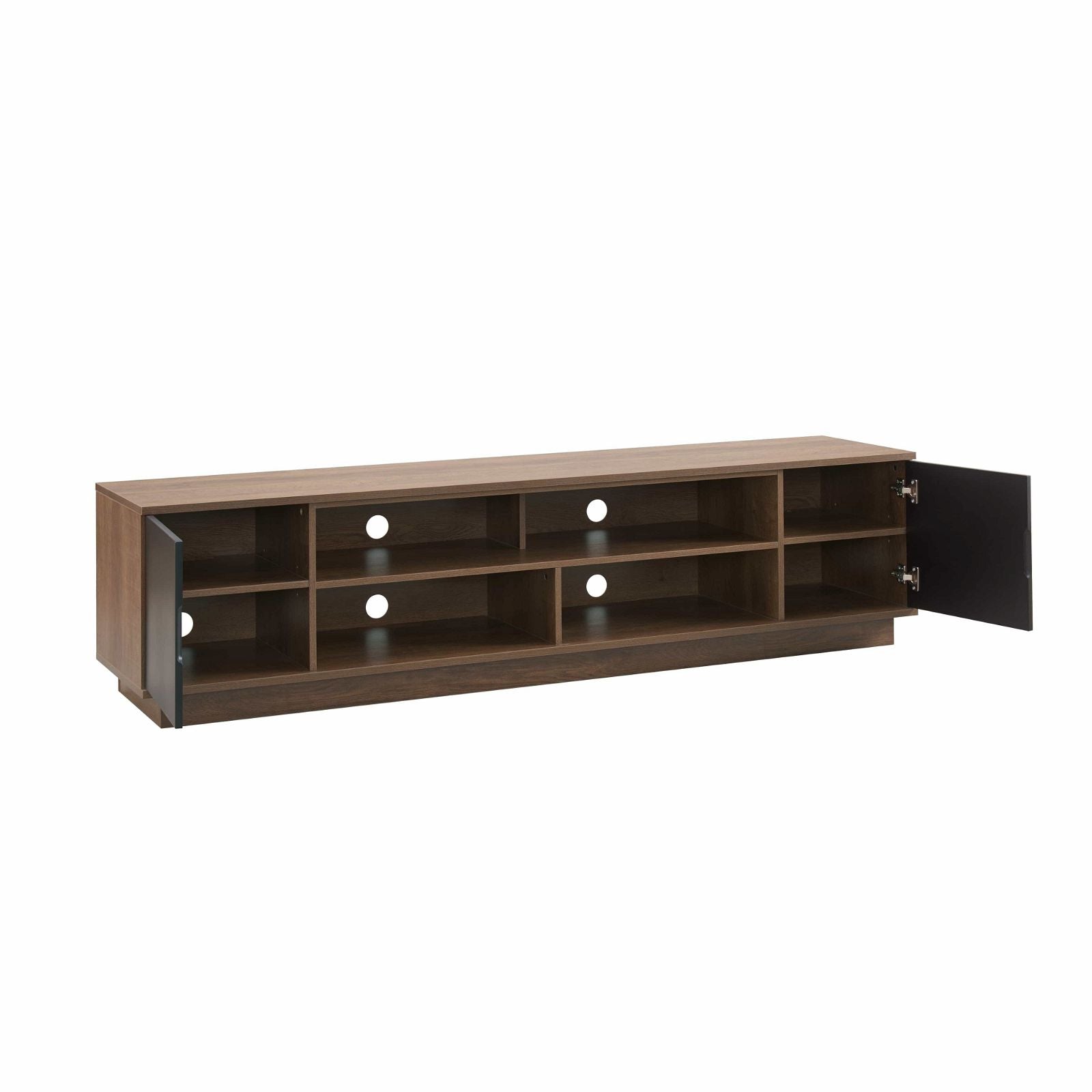 DELUX 200cm TV Stand with Storage, Dark Oak & Black Modern Entertainment Center by Tauris™ - Perfect for Living Room, Home Theater & Gaming Setup