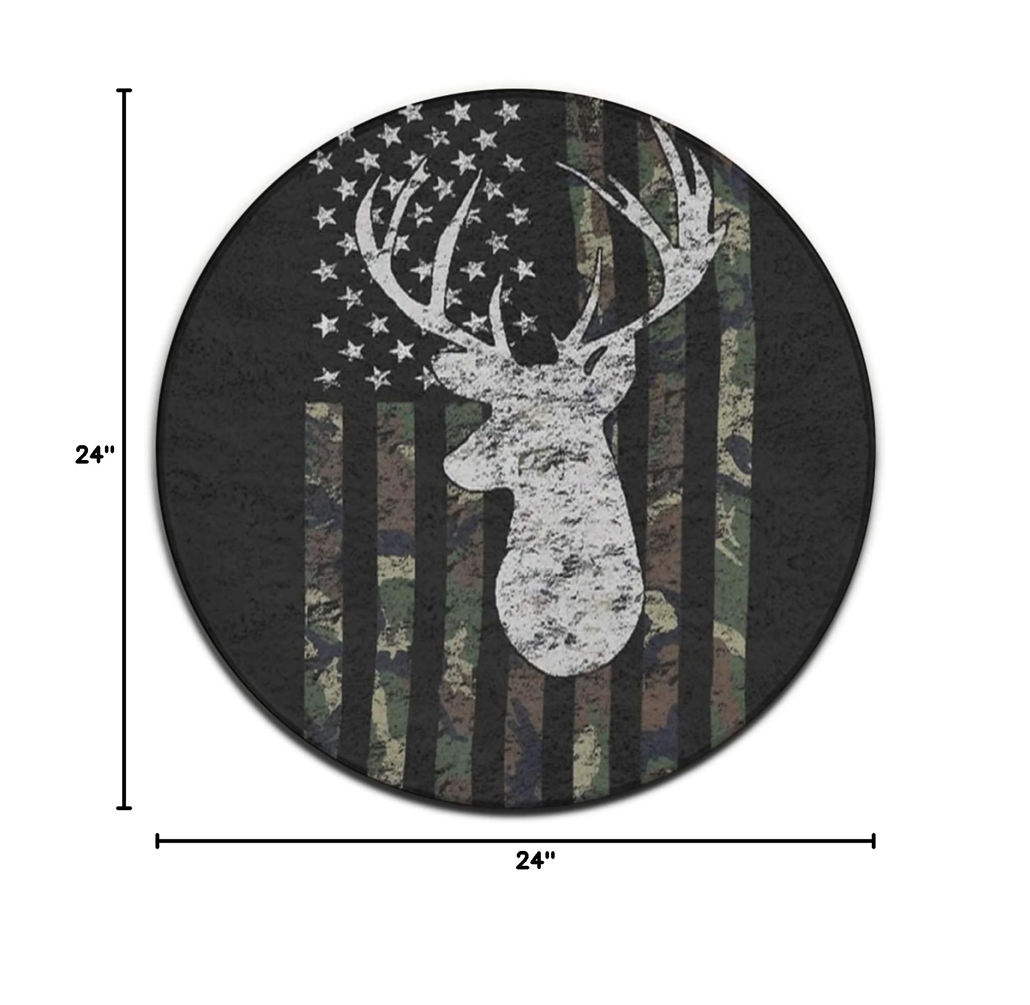 SWEET TANG Soft Round Area Rug Play Mat - 24 Inch Circle Floor Carpet for Bedroom, Living Room & Nursery Decor | Deer Camo Camouflage American Flag Hunting Design - Perfect for Kids Play Area, Home Decor & Cozy Spaces