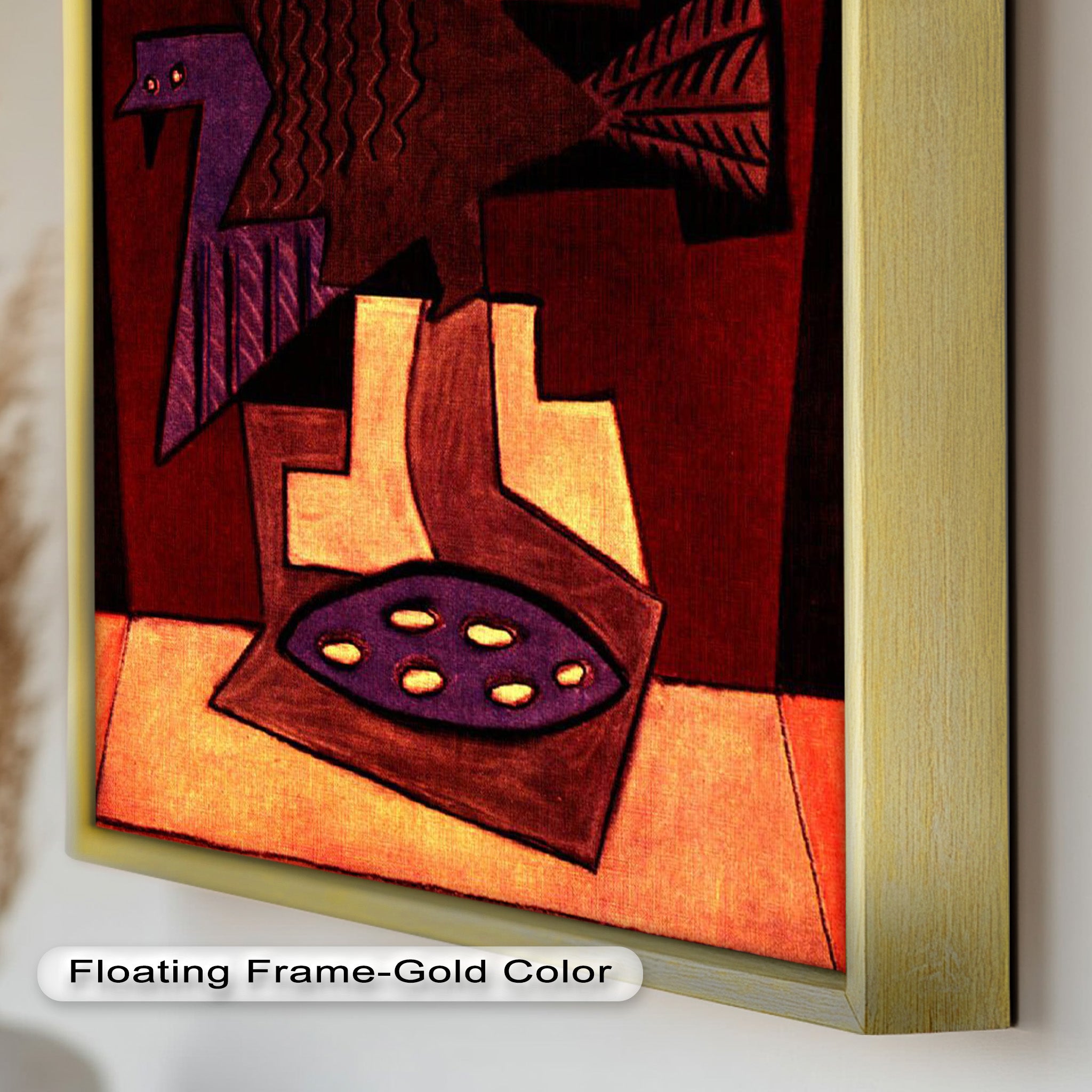 Abstract Bird & Bowl Cubist Oil Painting Wall Art - Modern Home Decor for Living Room, Bedroom & Office