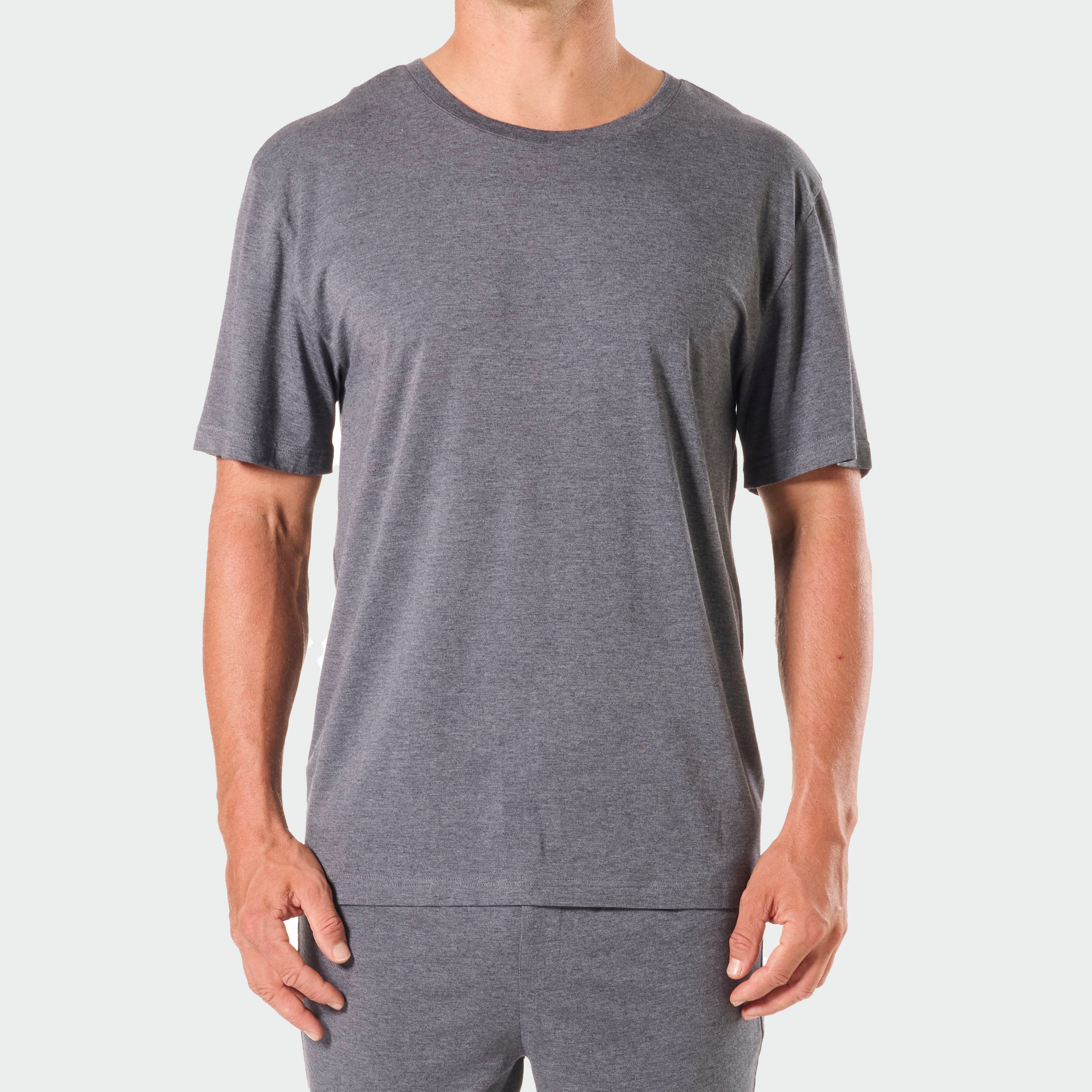 Men's Soft Bamboo Crew Neck Sleep Tee - Breathable & Comfortable Sleepwear for Nightwear, Lounging & Travel - Grey Marle