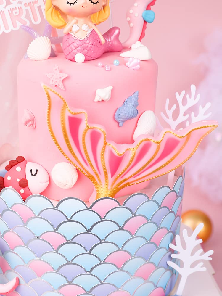 8 PCS Glitter Mermaid Cake Toppers - Under the Sea Party Supplies, Ocean Animal & Mermaid Scale Cake Decorations for Birthday, Baby Shower & Themed Parties