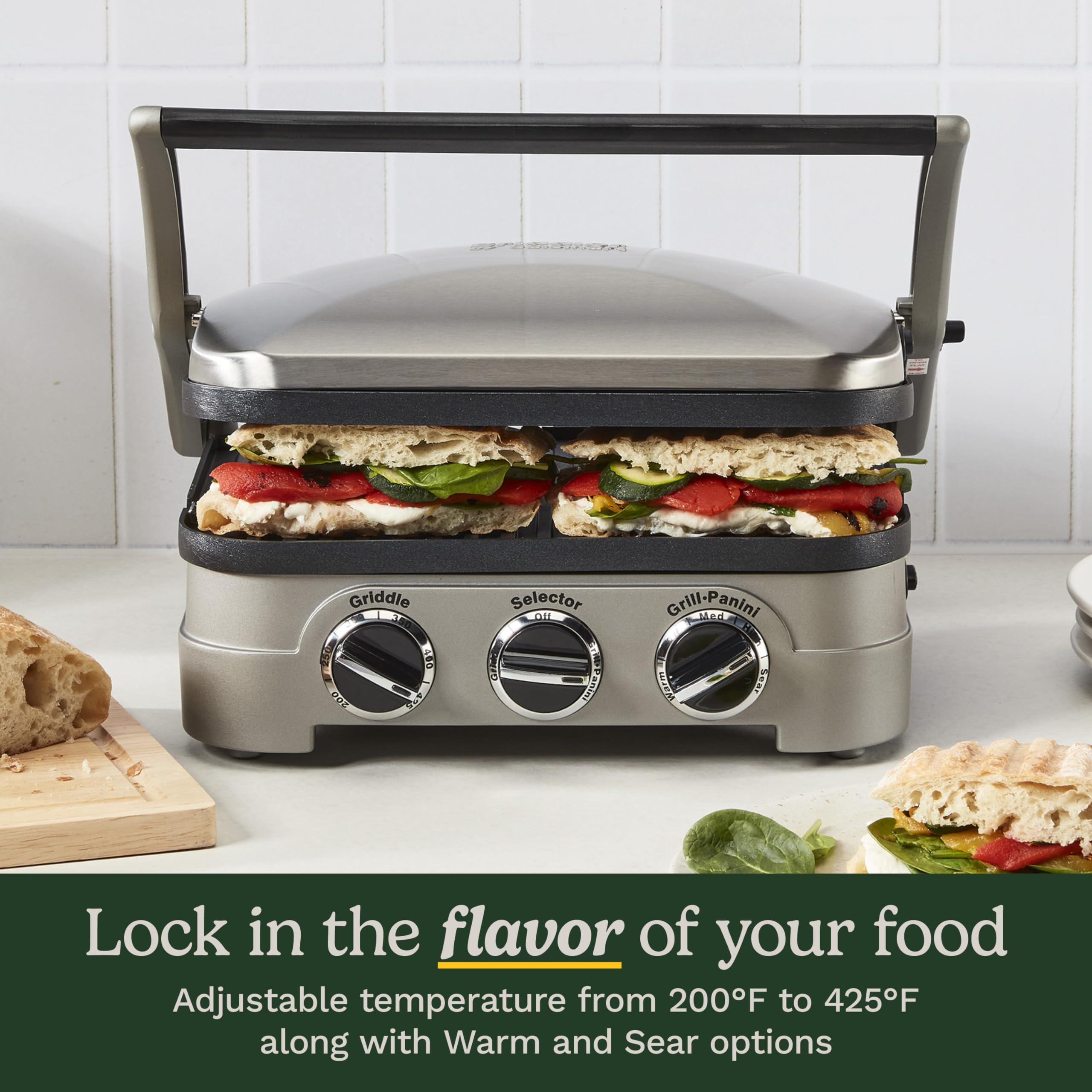 Cuisinart GR-4NP1 5-in-1 Stainless Steel Panini Press & Sandwich Maker - Indoor Grilling, Panini Pressing & More for Home Kitchen & Restaurant Use