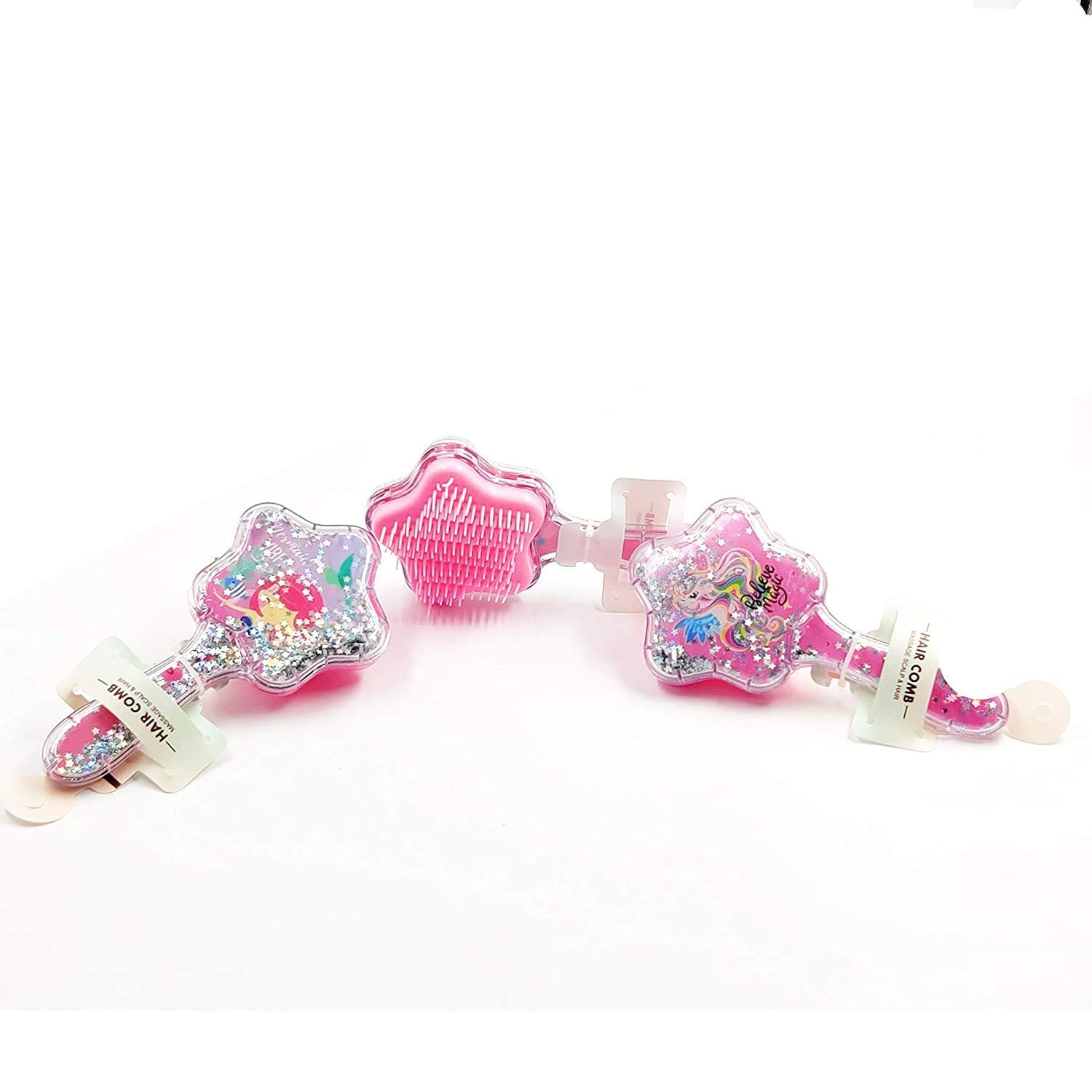 Crazycute® 3D Unicorn Hair Brush for Kids - Glittery Star Detangling Brush with Paddle Cushion, Anti-Static & Hair Loss Prevention, Massage Scalp - Perfect for Girls' Hair Care, Travel & Gift Giving (1 Pack)