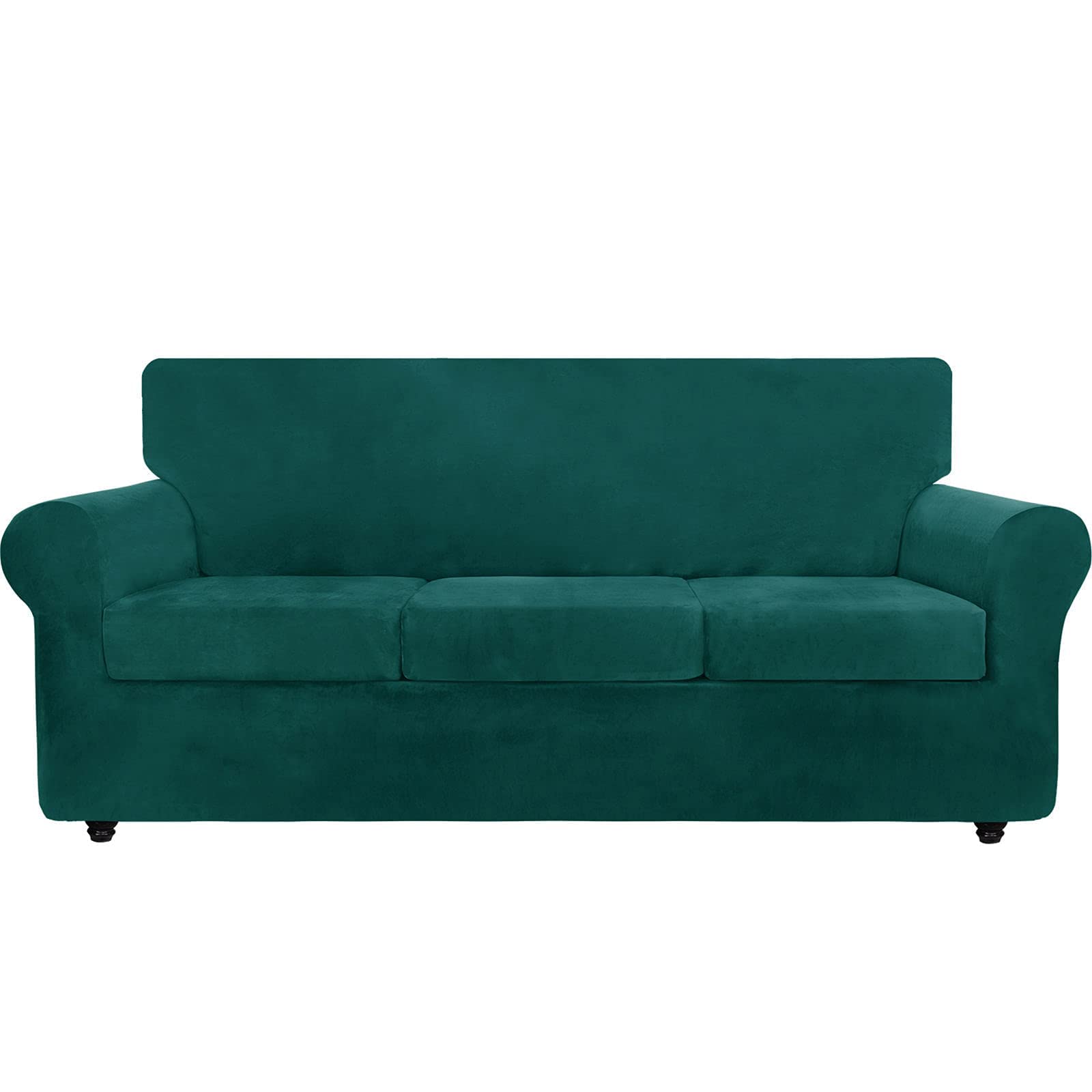 3-Seater Stretch Sofa Cover - Soft Velvet Plush Furniture Protector, Non-Slip Thick Sofa Slipcover for Living Room, Pets (Cat & Dog Friendly) - Blue, Large Size - Perfect for Home Decor & Pet Owners