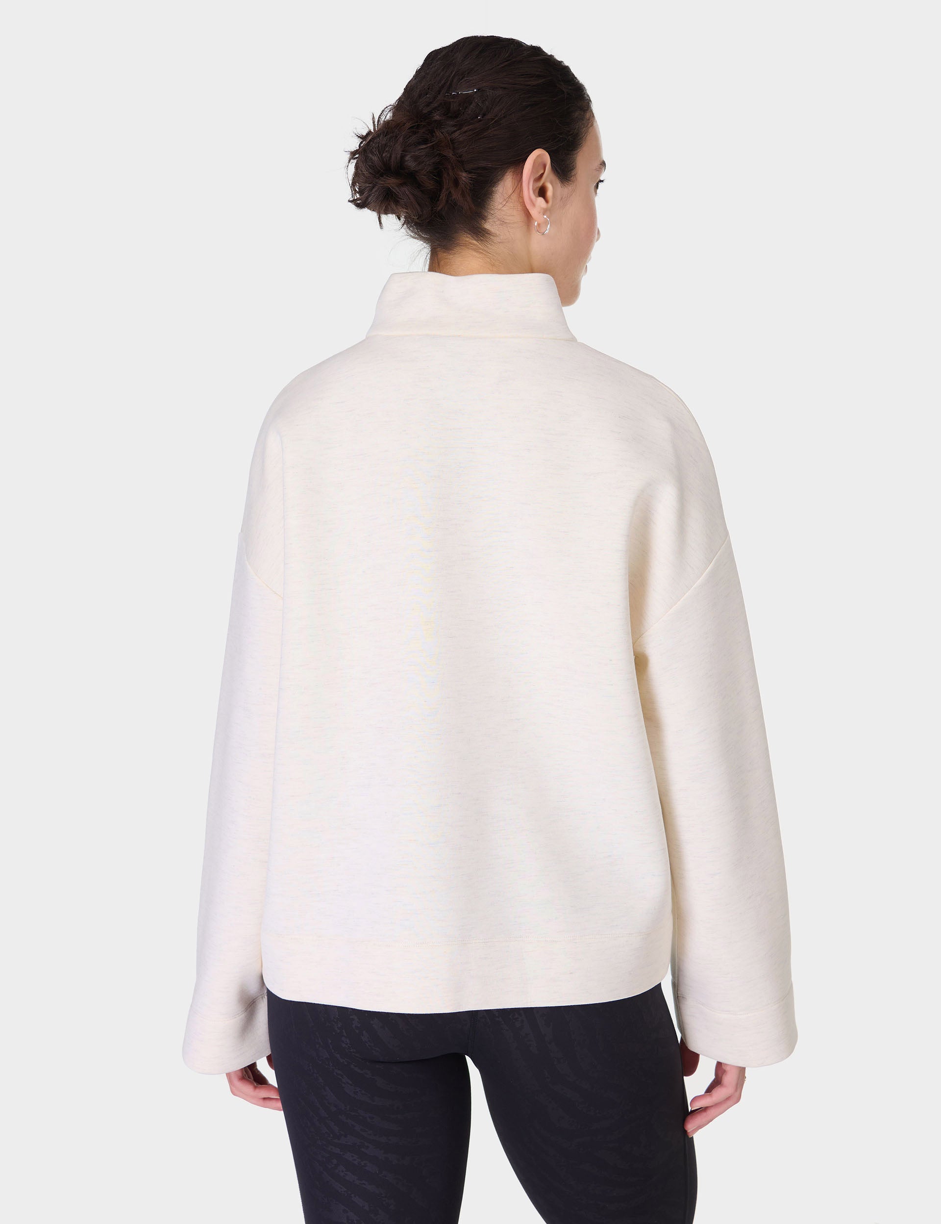 Cozy Wind Down Funnel Neck Sweatshirt - Soft White Marl Pullover for Women | Perfect for Relaxing at Home, Lounging & Casual Outfits