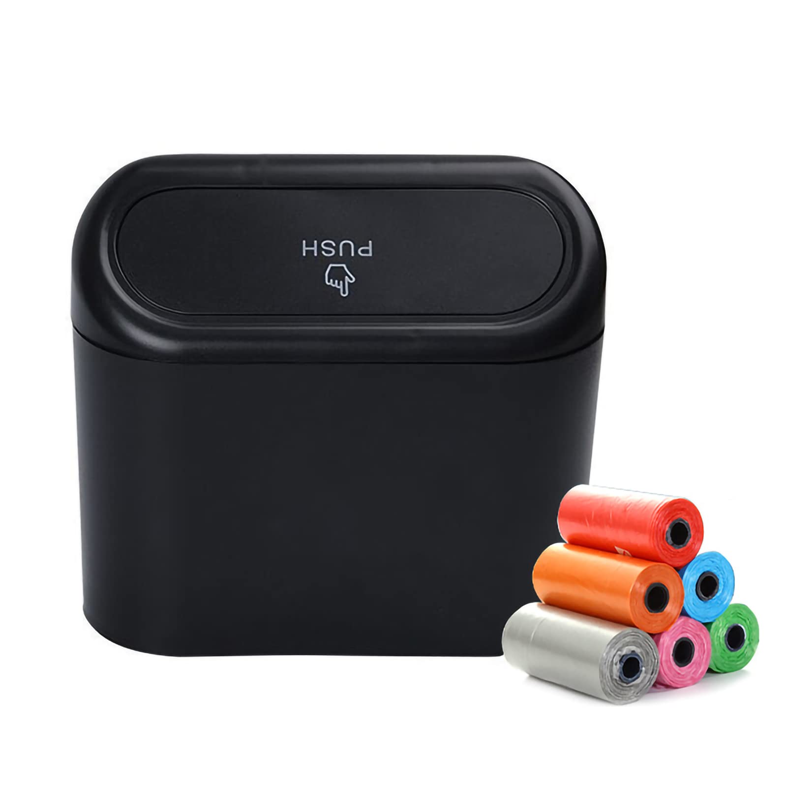 Knchy Car Trash Bin with Cover + 1 Roll Trash Bags - Hanging Auto Garbage Can, Multi-Functional Seat Back Storage Organizer for Car, Office & Home - Perfect for Road Trips, Daily Commute and Workspace Organization