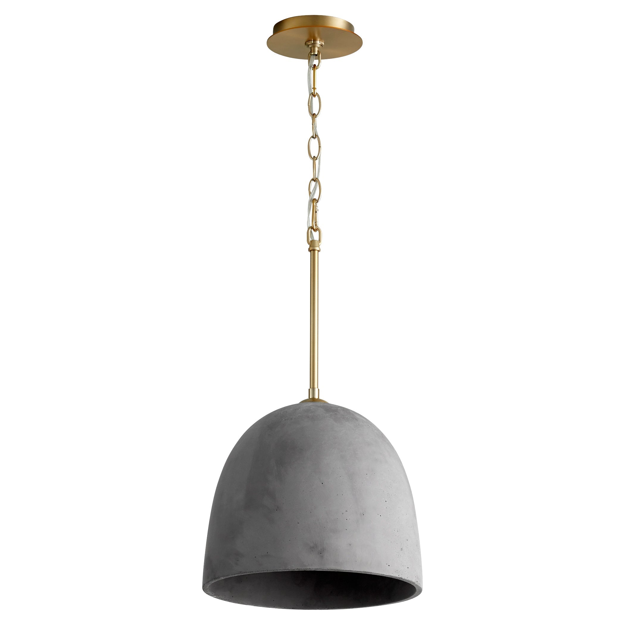 Modern Concrete Pendant Light Fixture - Dark Gray & Aged Brass - 12