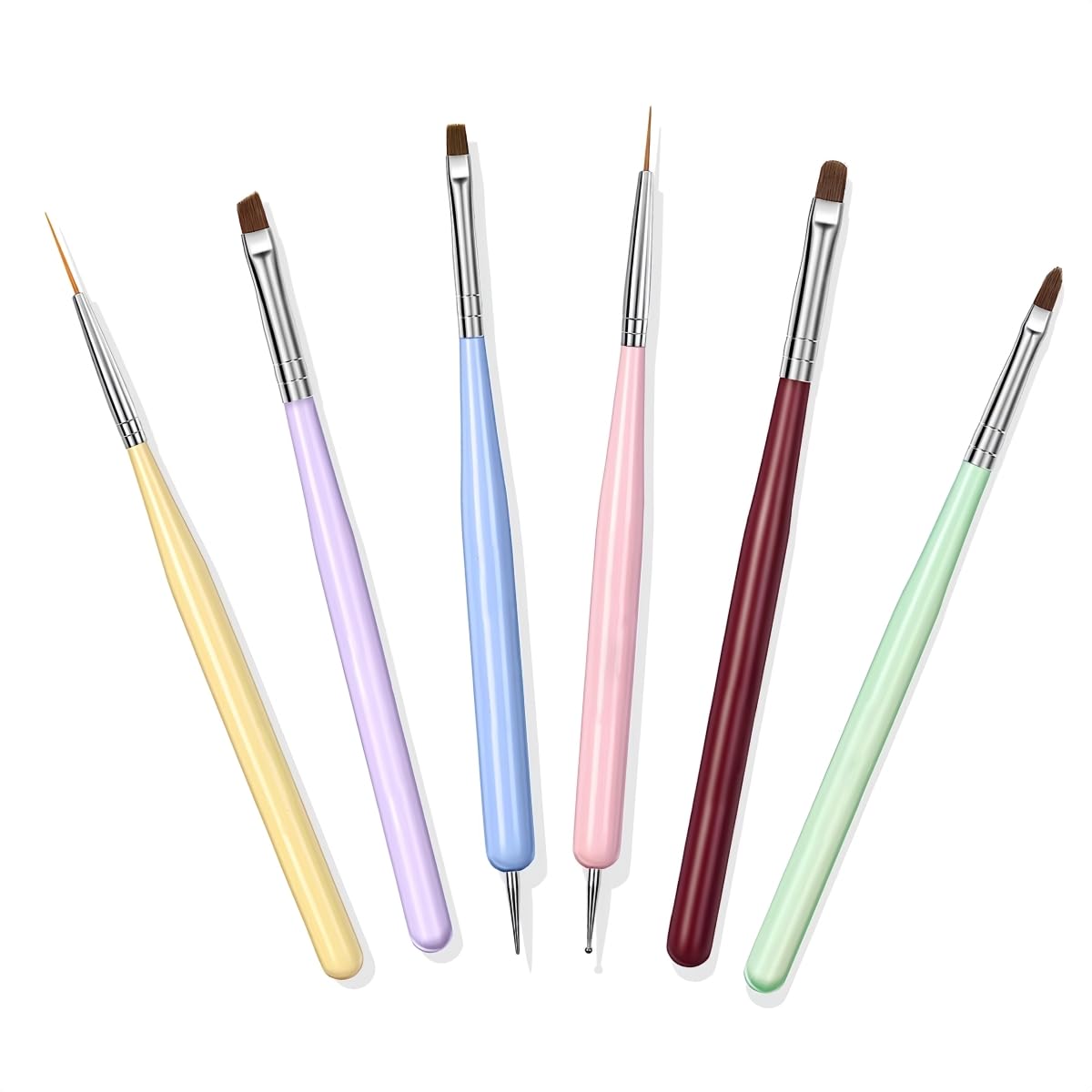 6PCS Nail Art Brush Set for DIY Nail Design & Gel Extension - Home Salon Use