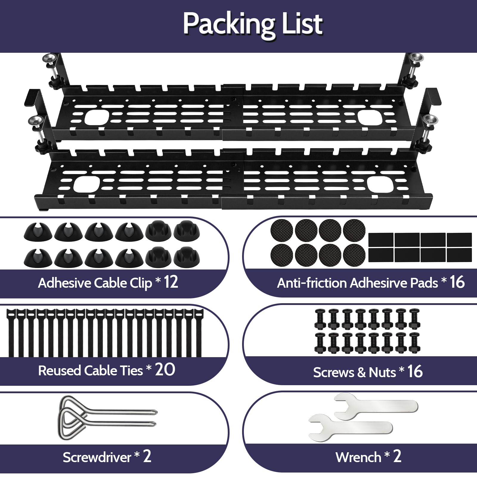 Shikha 2 Pack Under Desk Cable Management Tray - 15.7 to 31 Inch Adjustable Retractable Cord Organizer with Clamp, No Drilling Wire Management System for Home Office & Workspace - Perfect for Computer, Monitor & TV Cable Organization