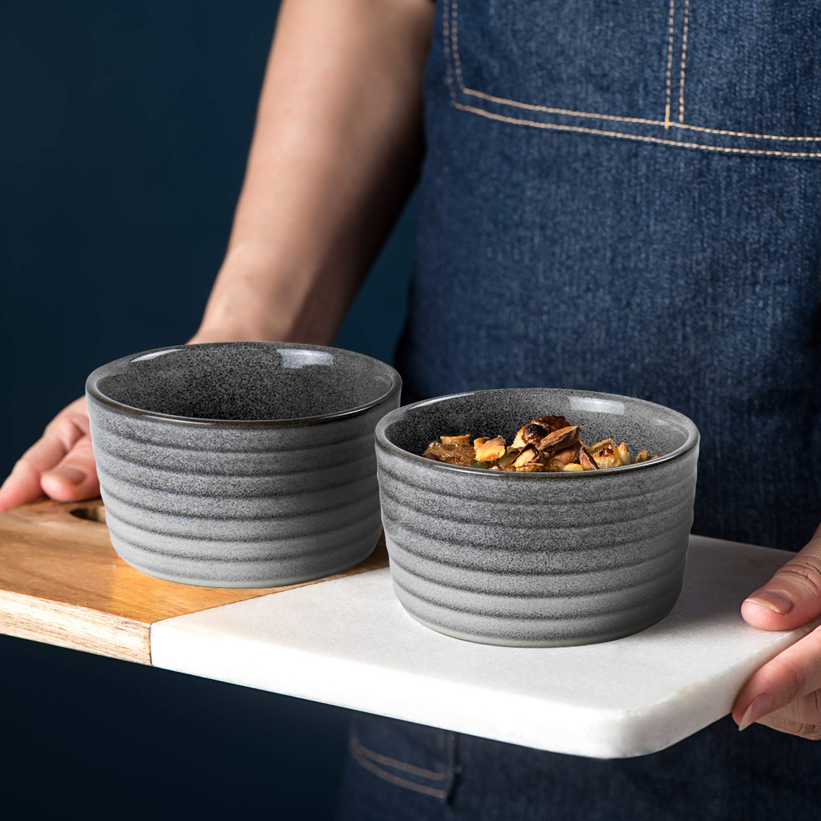 UNICASA 4-Piece Ramekin Set - 8 oz Oven-Safe Ceramic Creme Brulee Dishes for Baking Custard, Pudding & Souffle - Reactive Gray - Perfect for Dessert Serving, Kitchen Baking & Party Entertaining