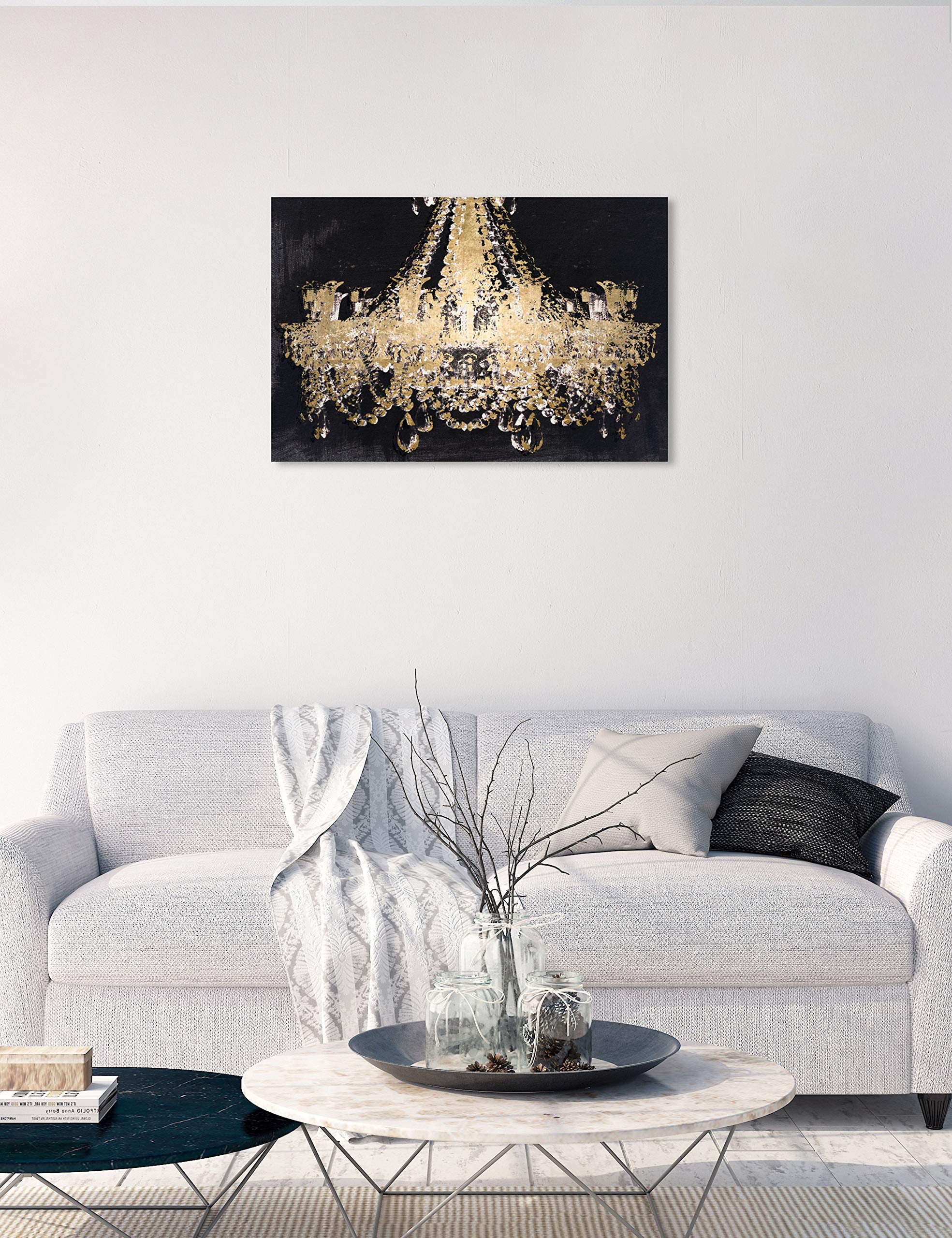 Oliver Gal Artist Co. 'Chandelier Gold' Fashion Glam Wall Art Canvas Print - 15x10 Inch Black Frame Home Decor for Living Room, Bedroom & Office