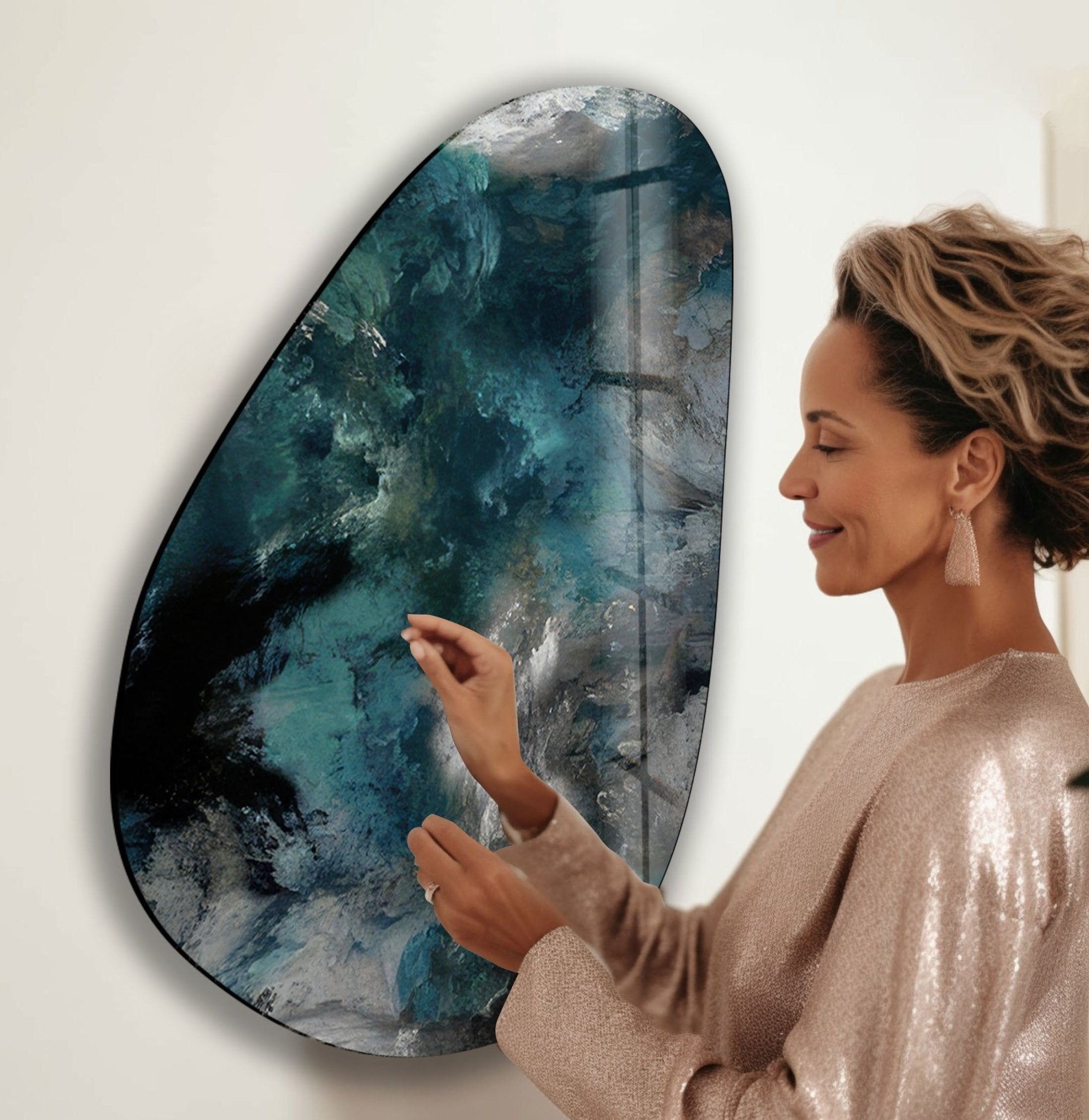 Asymmetrical Oval Dark Smoke Glass Wall Art - Modern Abstract Home Decor for Living Room, Bedroom & Office - Unique Handcrafted Glass Artwork