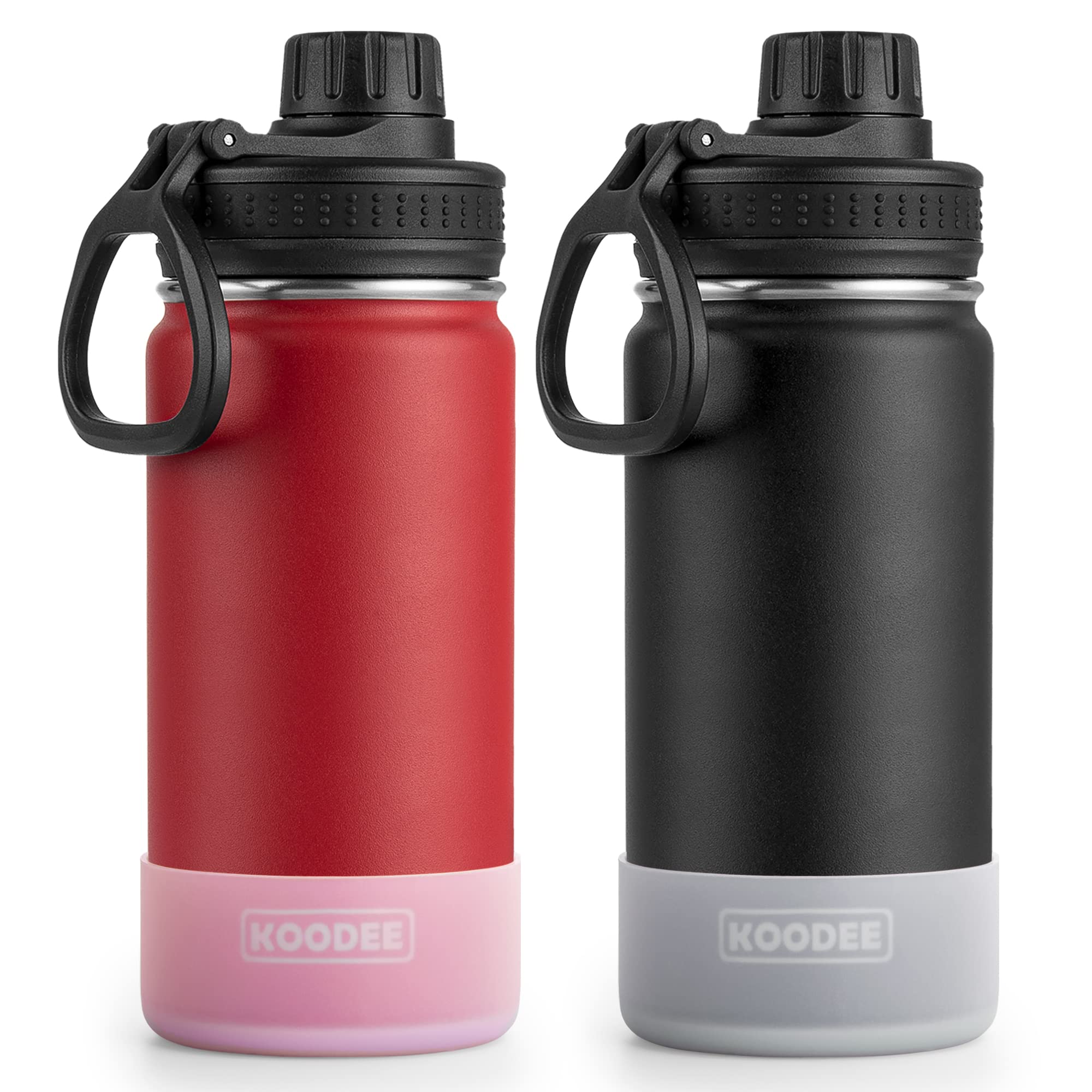 KOODEE 16 oz Stainless Steel Vacuum Insulated Water Bottle - 2 Pack BPA-Free Sports Water Bottles for School, Gym & Outdoor Activities (Canyon Red-Black) - Keeps Drinks Cold 24Hrs/Hot 12Hrs