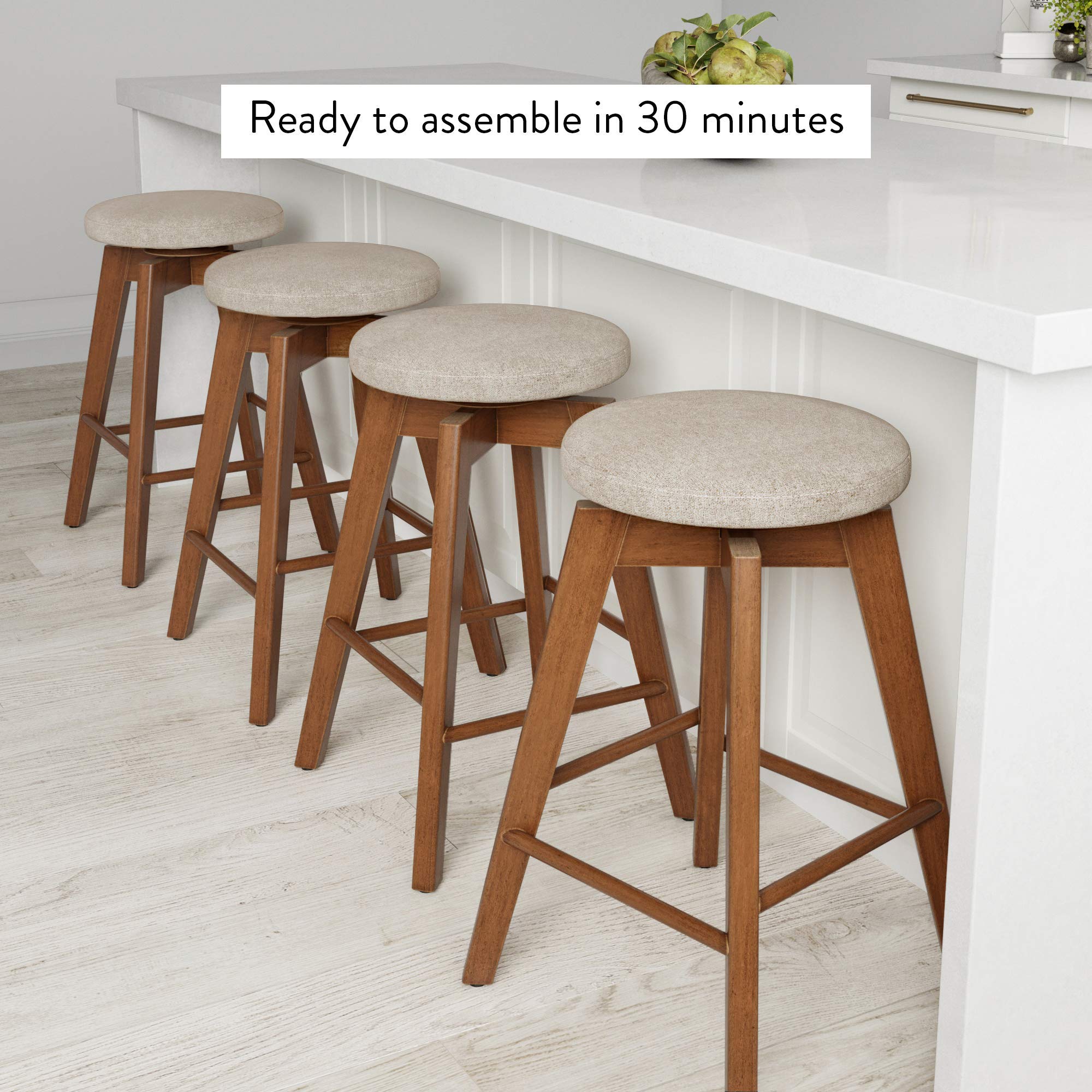 Amalia Backless Kitchen Counter Height Bar Stool - Solid Wood 360° Swivel Seat in Antique Coffee/Natural Wheat - Perfect for Breakfast Bars, Kitchen Islands & Small Spaces