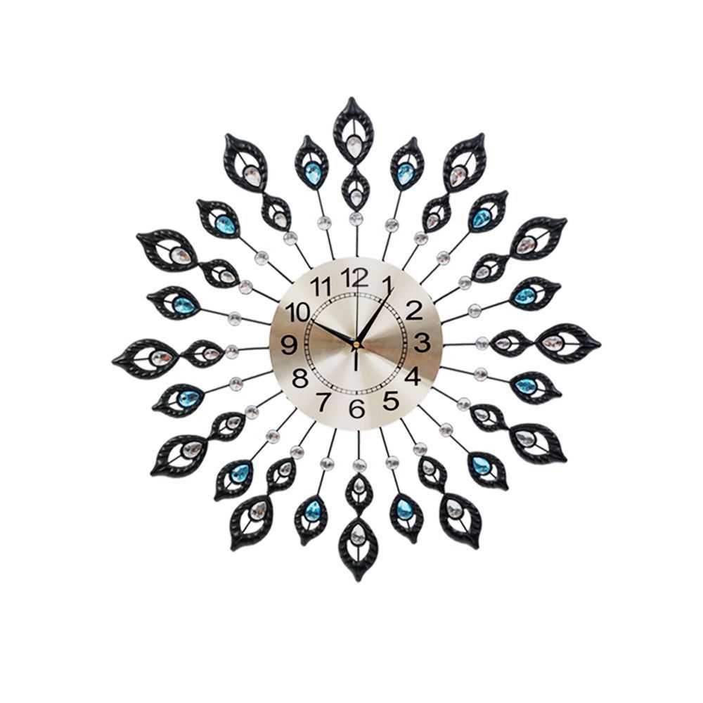 Artiss 60CM Peacock Wall Clock - Large 3D Modern Crystal Luxury Round Wall Clock for Home Decor (Black) - Perfect for Living Room, Bedroom & Office Decoration